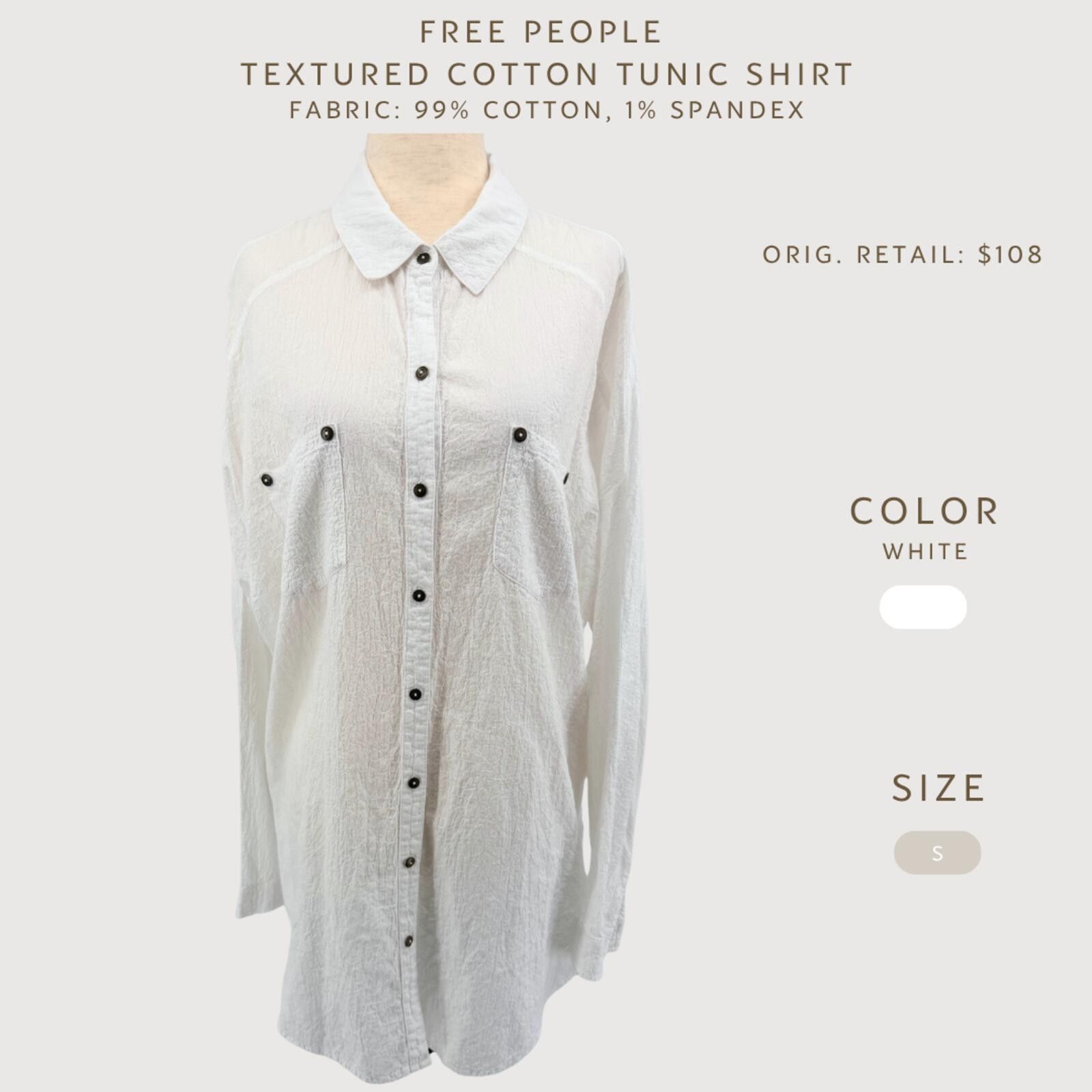 Free People Free People White Tunic Button Down Shirt Textured S Size S / US 4 / IT 40 - 2 Thumbnail