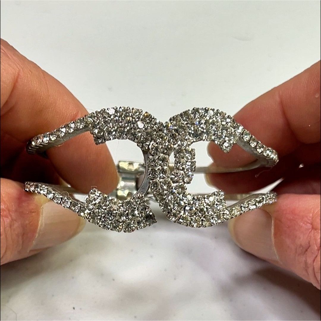 Other Silver-Tone Rhinestone Bangle Bracelet With Double C Design Size ONE SIZE - 2 Thumbnail
