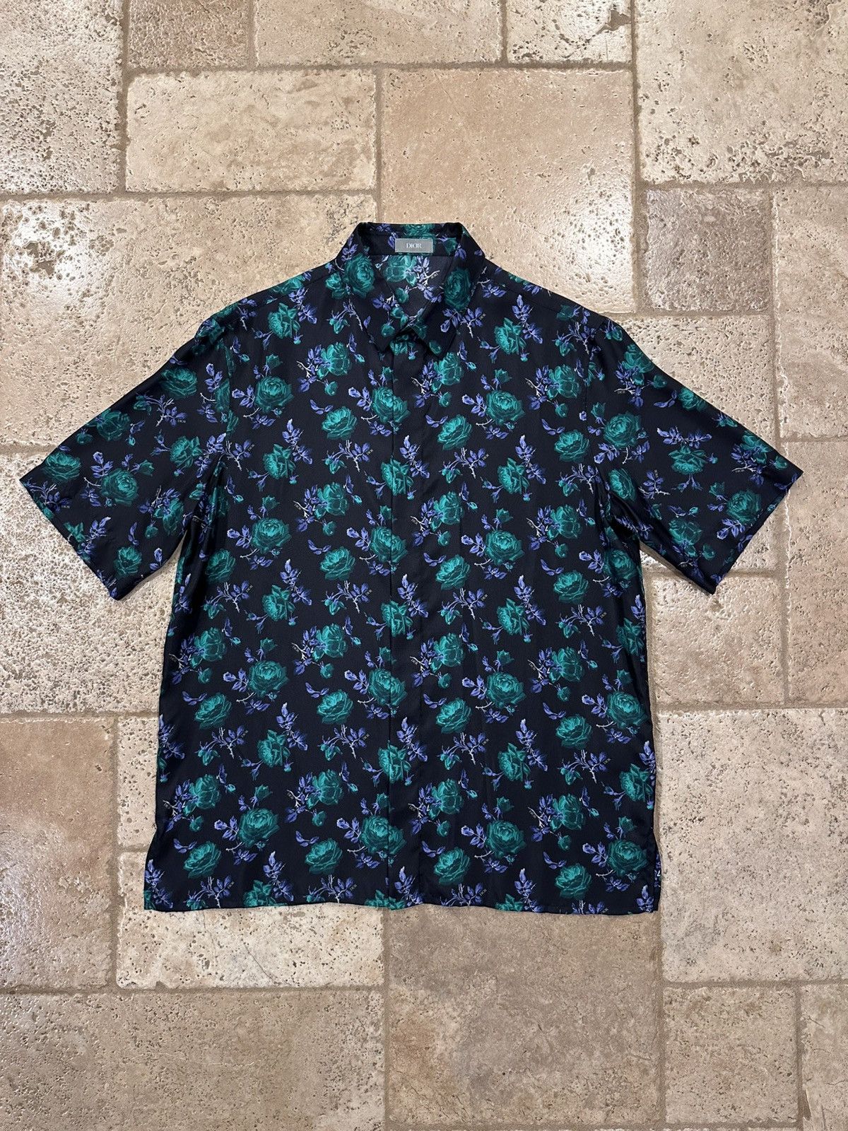Dior Dior x Kim Jones Green Rose Print Silk Button Up Shirt Size US M / EU 48-50 / 2 - 3 Thumbnail