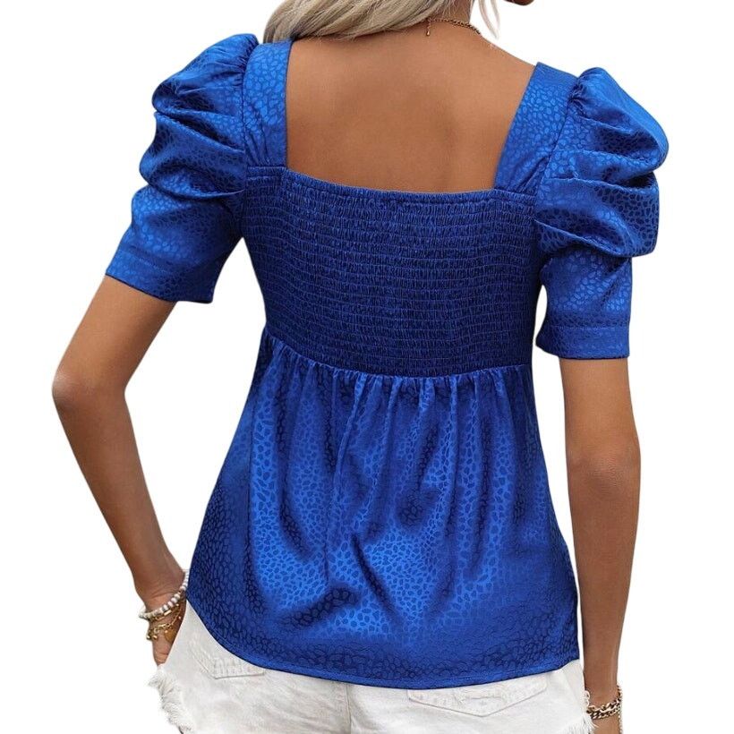 Shein Ruched Sweetheart Neckline Waist Cinched Shirt Blue, Size M Size M / US 6-8 / IT 42-44 - 2 Thumbnail