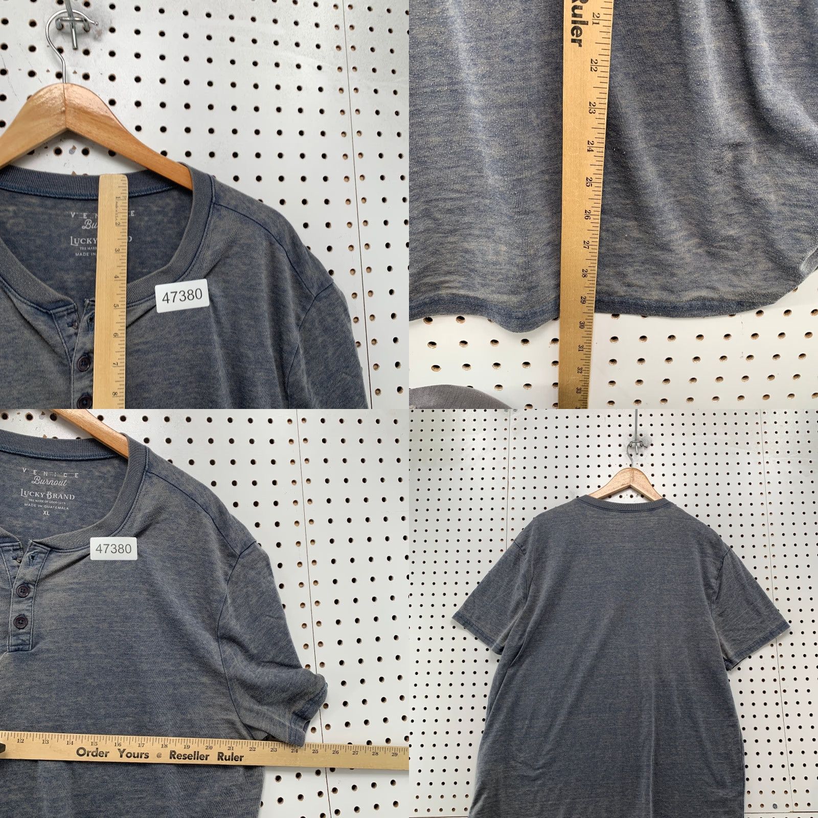 Lucky Brand Lucky Brand Henley Burnout T Shirt Mens XL Blue Venice Retro Think Vintage - Size US XL / EU 56 / 4 - 9 Thumbnail