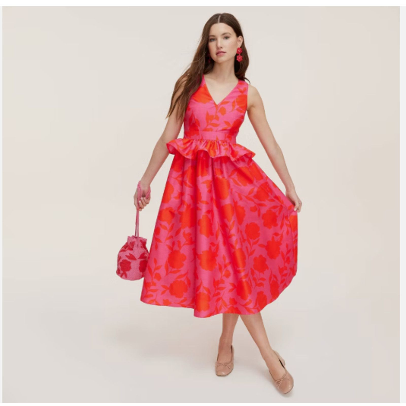 Kate Spade Kate Spade New York Women's Classic Rose Peplum Midi Dress 6 Size M / US 6-8 / IT 42-44 - 2 Thumbnail