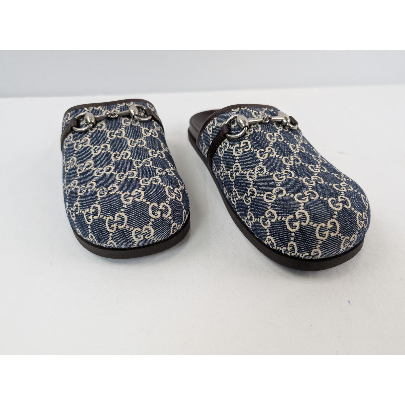 Gucci o1rshd1 Horsebit Mule Slide Sandals in Beige Blue/ Navy Blue Size US 8.5 / EU 41-42 - 6 Thumbnail