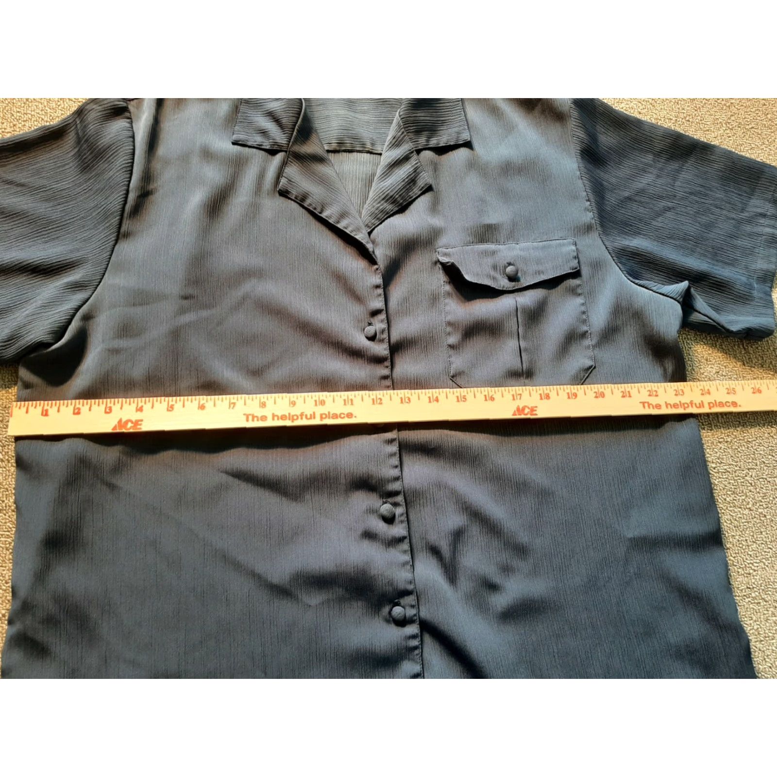 Vintage Fashion Attitudes Woman Blouse Short Sleeve Size 16W Blue Ruffled Pocket Collar Size XXL / US 16-18 / IT 52-54 - 4 Thumbnail