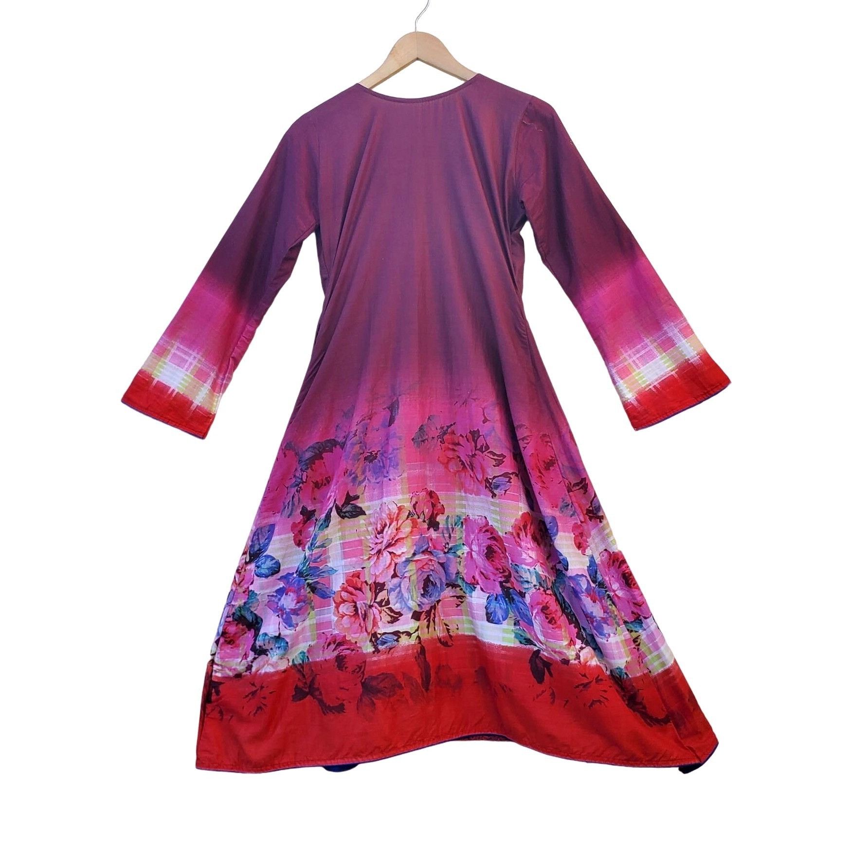 Other Long Sleeve Dress Floral Red Blue Embroidered Patchwork Kame Size S / US 4 / IT 40 - 3 Thumbnail