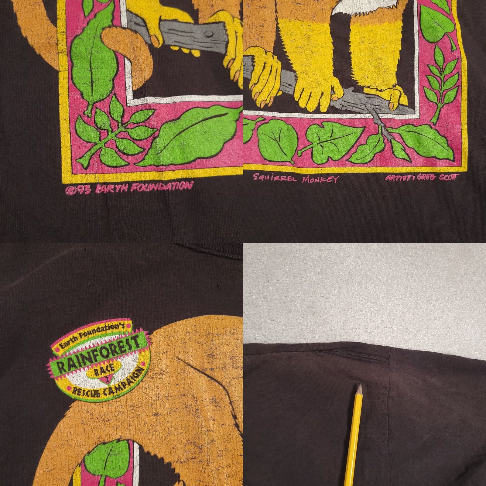 Vintage VINTAGE Greg Scott 1993 Earth Foundation T Shirt XL Black Short Sleeve Unisex Pockets Monkey USA Size US XL / EU 56 / 4 - 8 Thumbnail