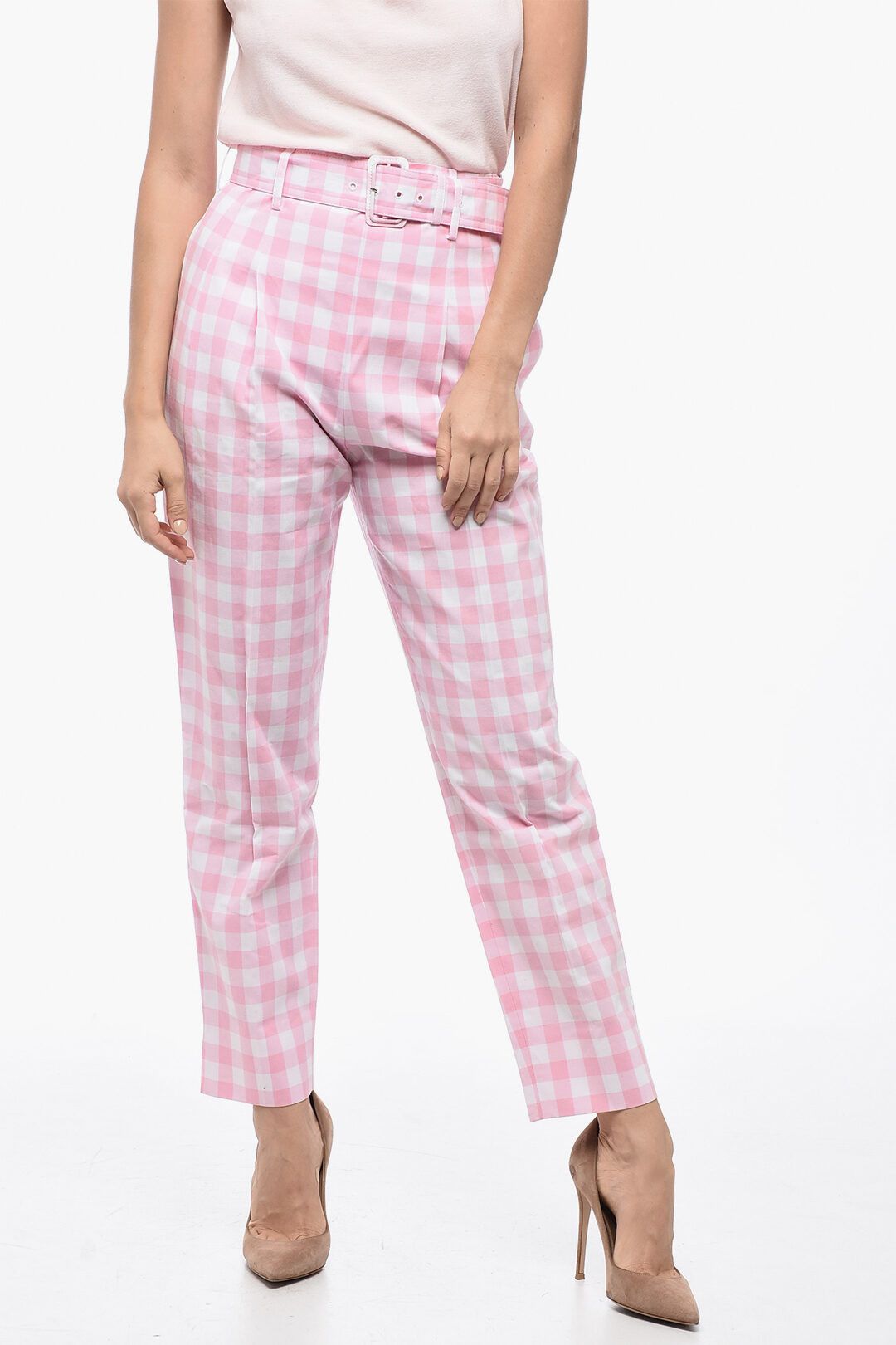 og1mm0824 Single-Pleated Cotton Pant With Belt in Pink