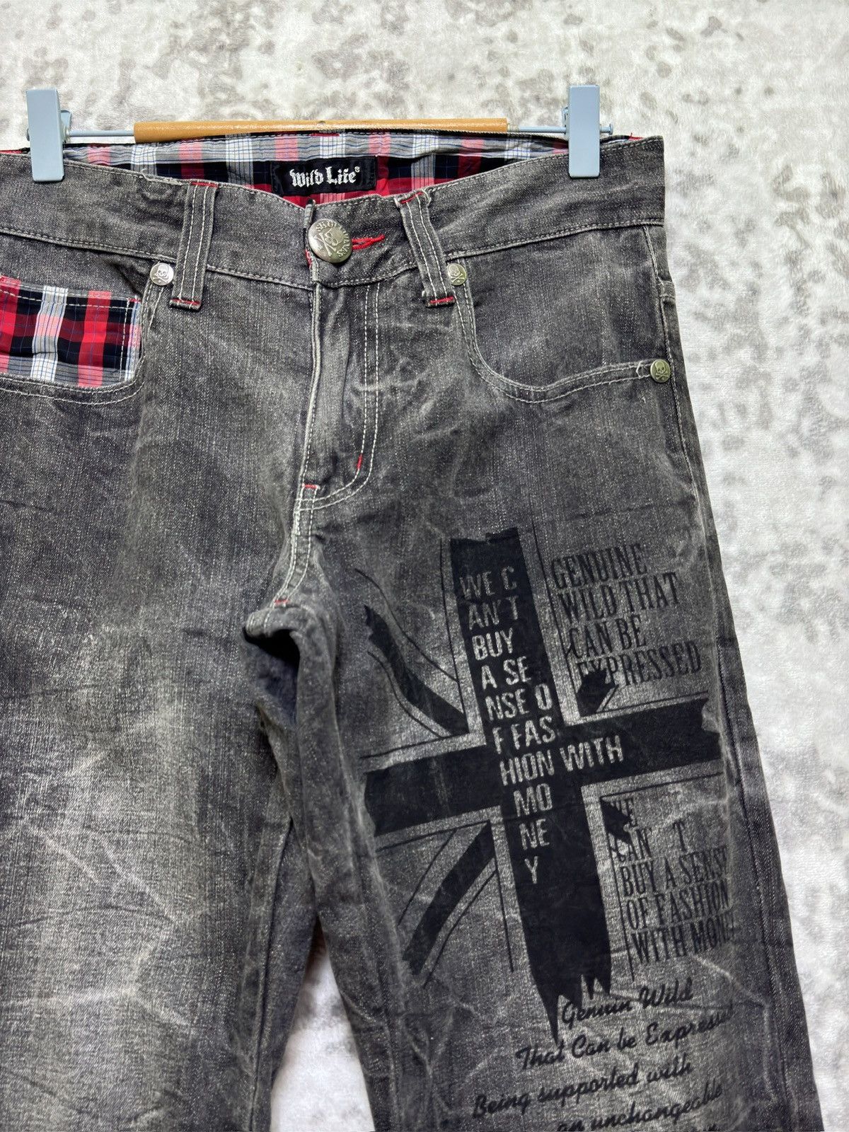 If Six Was Nine Y2K Wild Life Streetwear Poem Print Black Grey Jeans Size US 31 - 5 Thumbnail