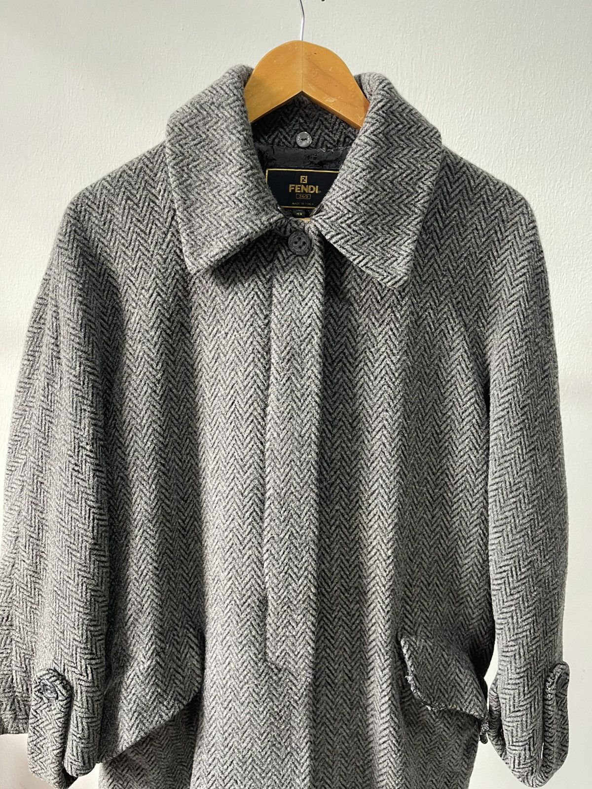 Fendi 90s Fendi Herringbone Alpaca Mohair Long Coat Size US L / EU 52-54 / 3 - 5 Thumbnail