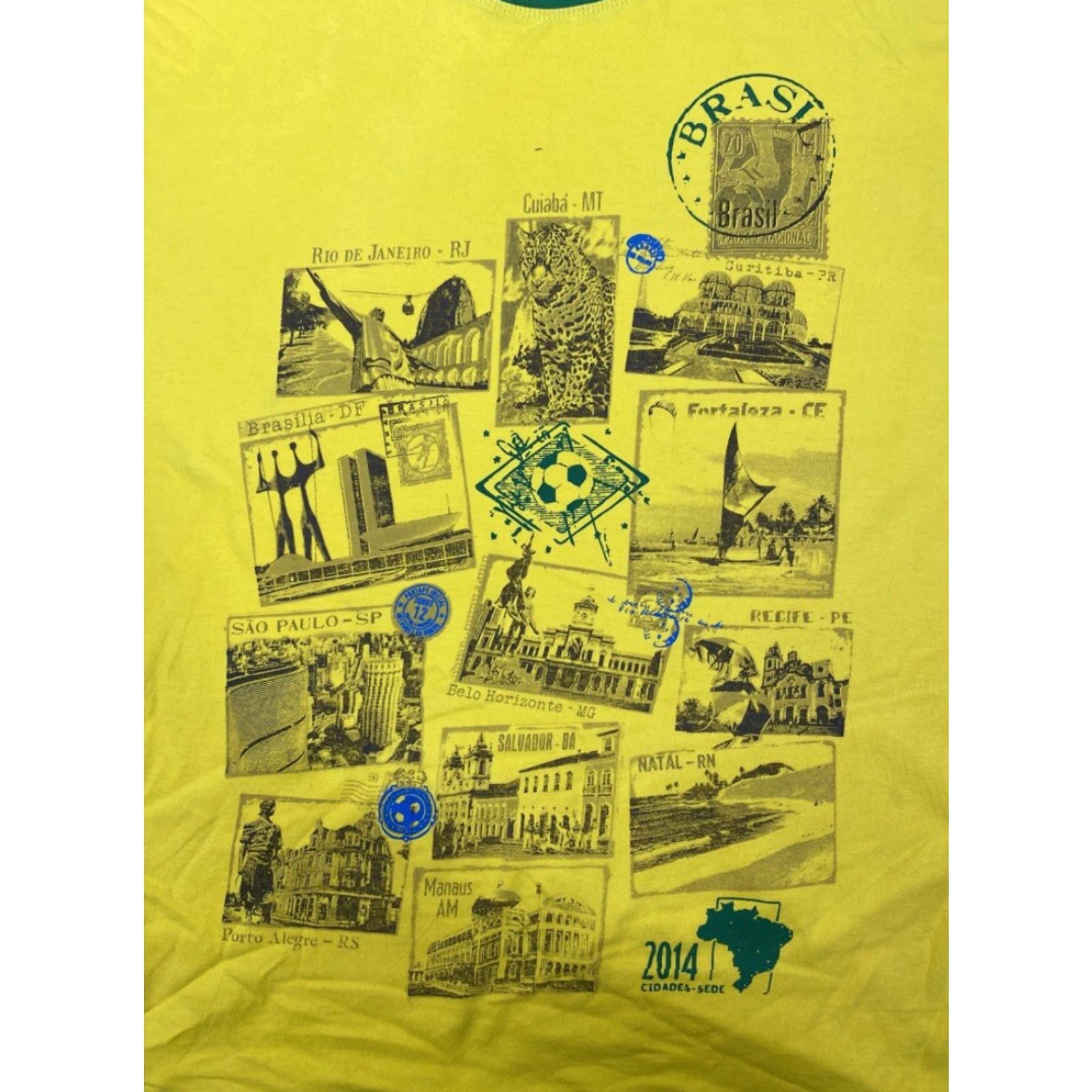 Vintage Pierim Mens T-Shirt Yellow Short Sleeve Crew Neck 2014 Size M Brazil 3155 Size US M / EU 48-50 / 2 - 2 Thumbnail