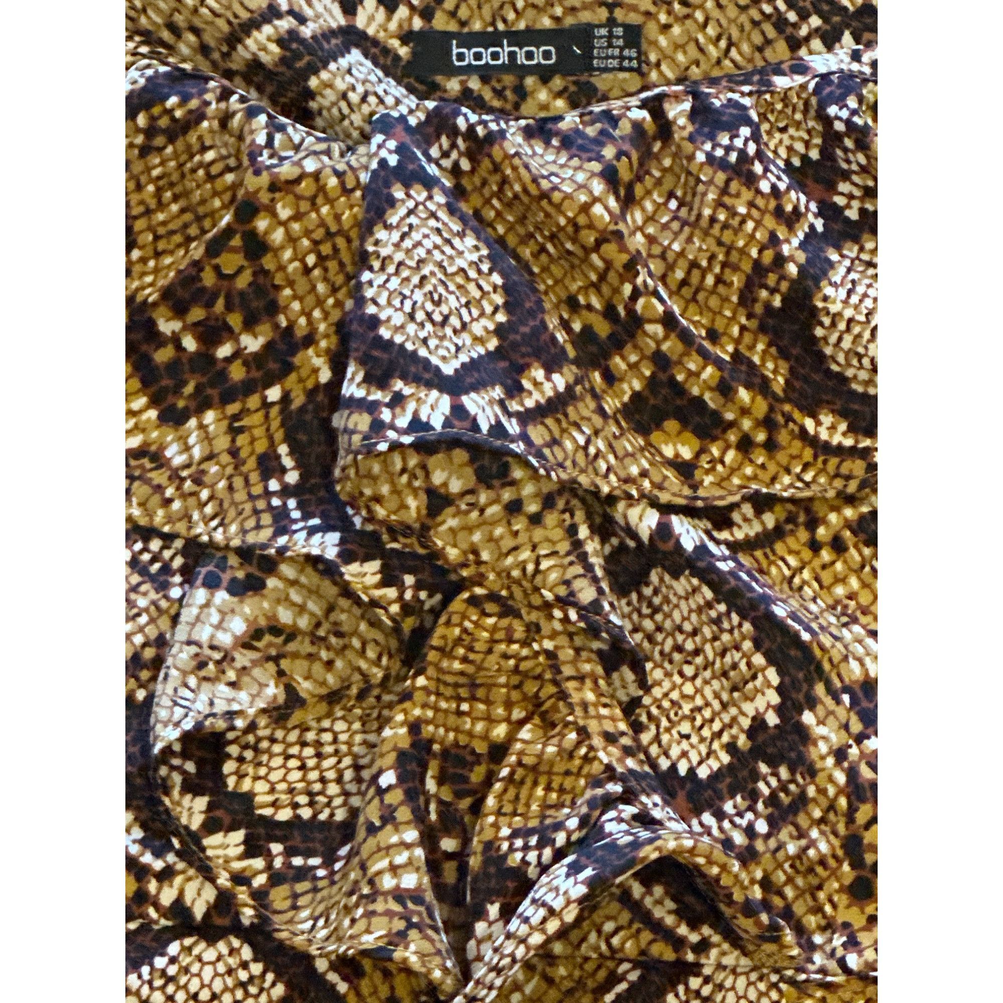 Boohoo Boohoo Snakeskin Print Ruffle Mini Dress Long Sleeve Bold Pa Size XL / US 12-14 / IT 48-50 - 12 Thumbnail