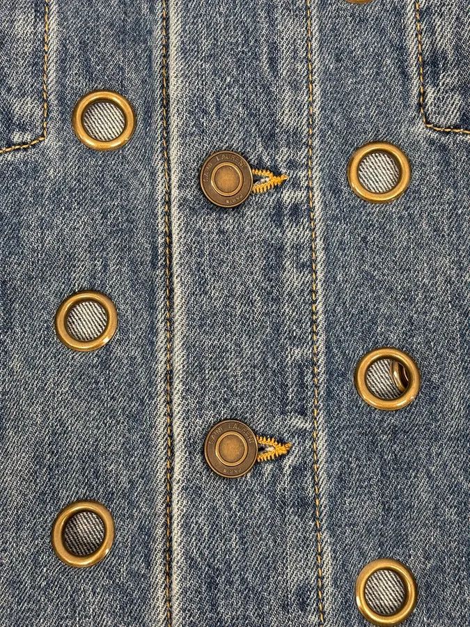 Saint Laurent Paris SS2021 Saint Laurent Light Blue Eyelet Denim Jacket Size S / US 4 / IT 40 - 9 Thumbnail