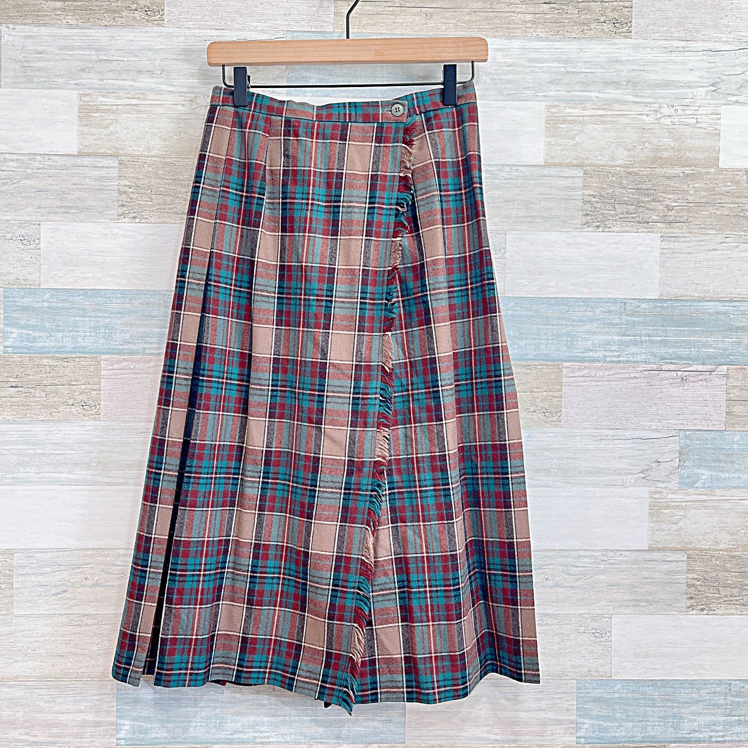 Jos. A. Bank × Vintage JOS A BANK Vintage Wool Fringe Wrap Plaid Skirt Womens 4 Size 27" / US 4 / IT 40 - 1 Thumbnail