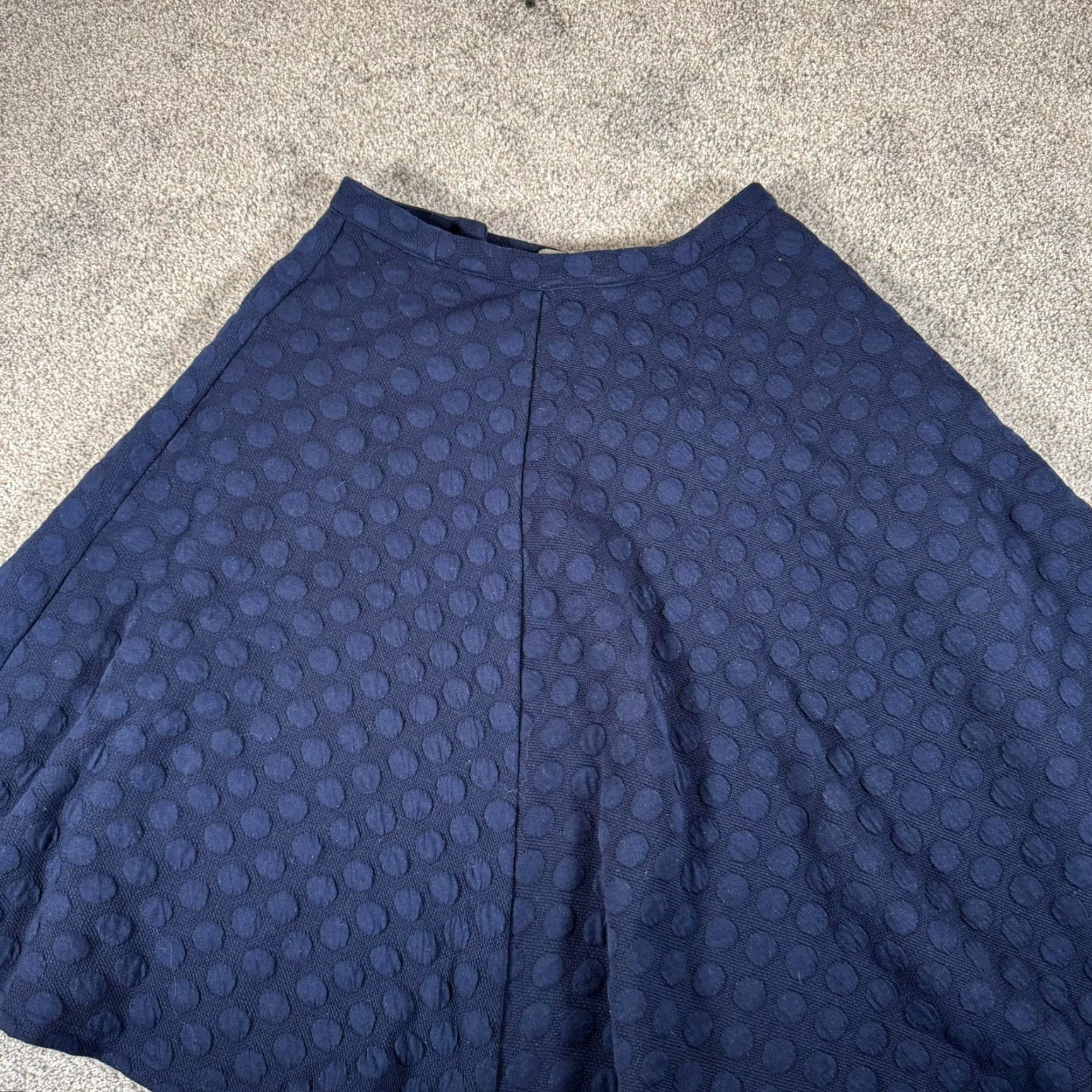Vintage JOA Skirt Size Medium Skater Polka Dot Classic Modest Textured Chic Retro Twee Skirt Long Womens M Blue Polyester Spandex Size 32" / US 10 / IT 46 - 3 Thumbnail