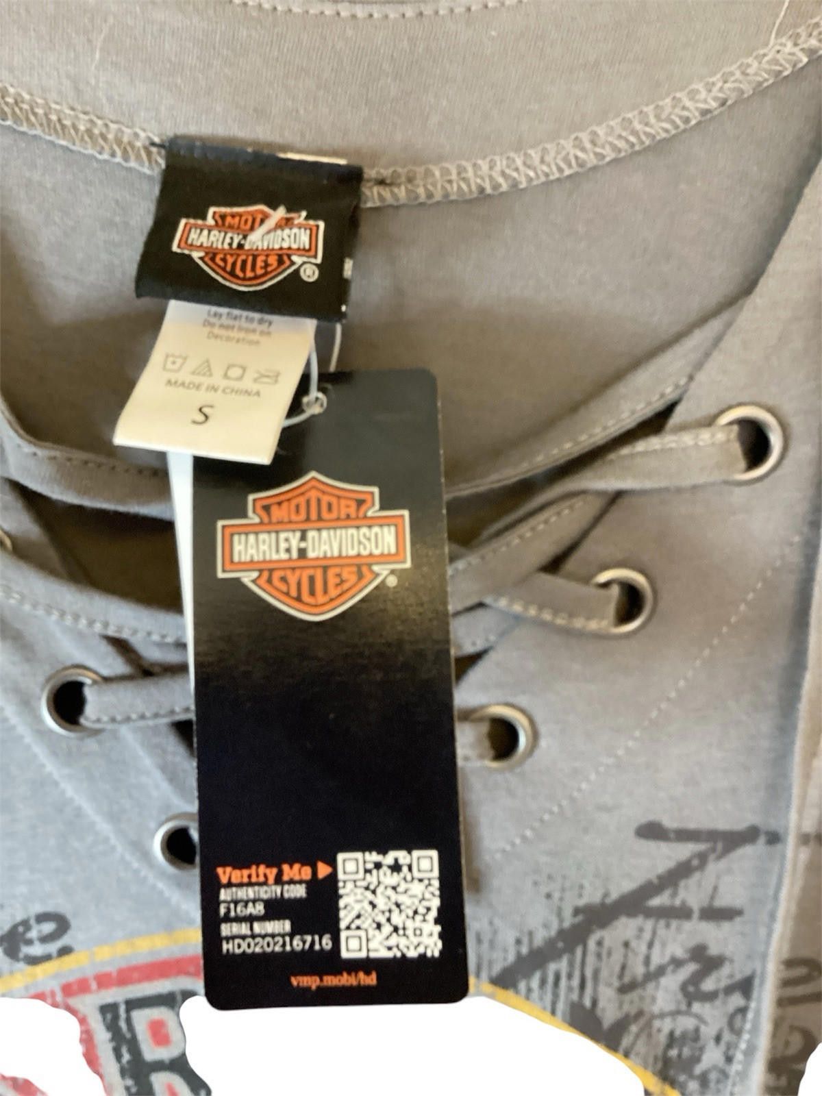 Designer Harley Davidson Short Sleeve Size S Gray Lace Up Neckline Size M / US 6-8 / IT 42-44 - 3 Thumbnail