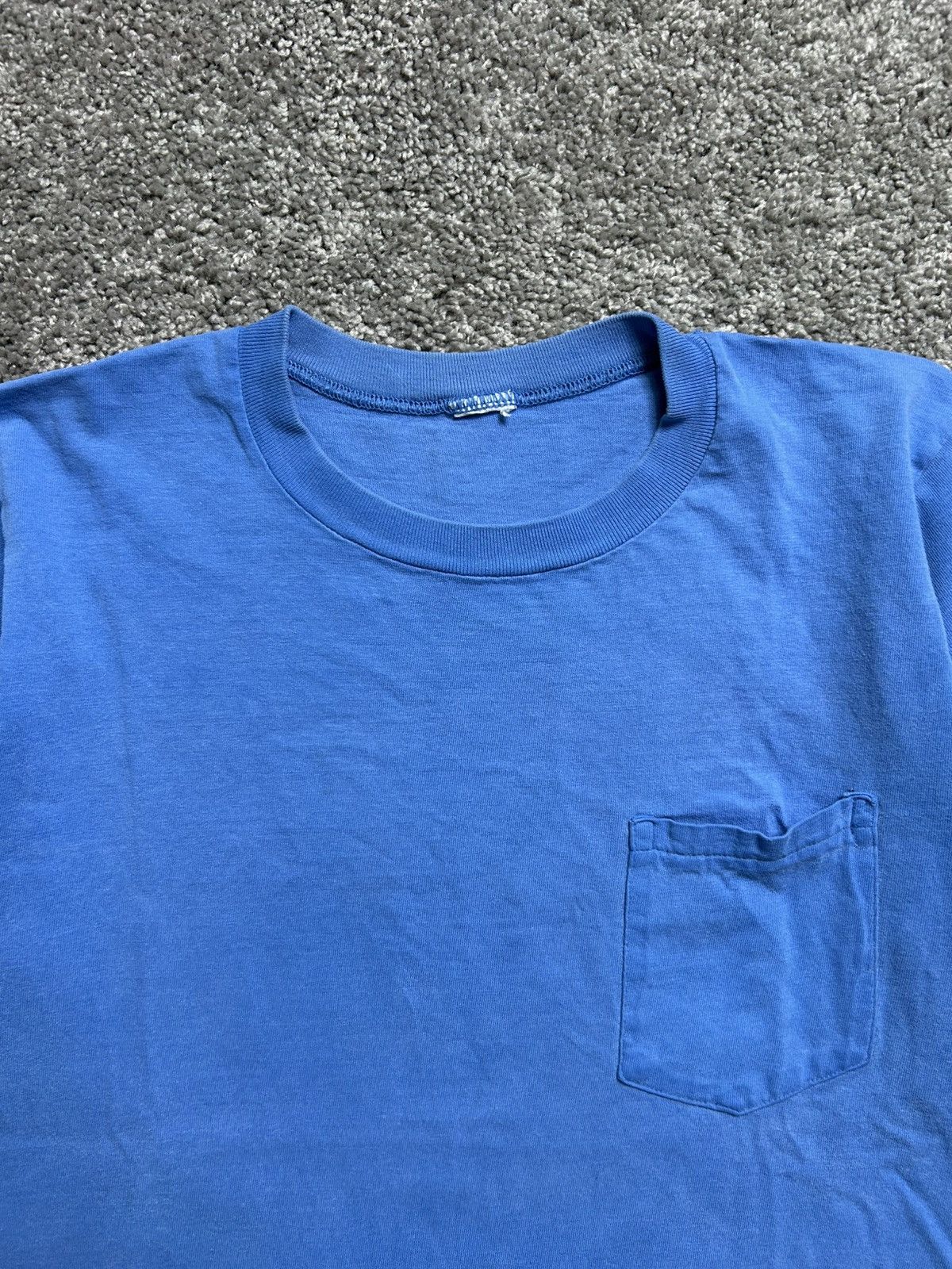 Vintage Vintage 80s/90S Blank Selvedge Pocket Tee Baby Blue Size US L / EU 52-54 / 3 - 3 Thumbnail