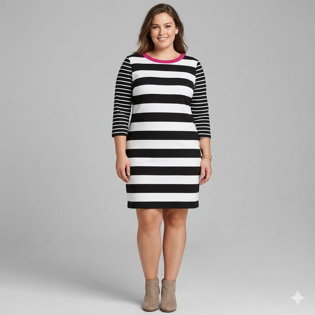 Other Eliza J Size 14/L Dress Midi Jersey Stripe Pink Collar 3/4 Size L / US 10 / IT 46 - 2 Thumbnail