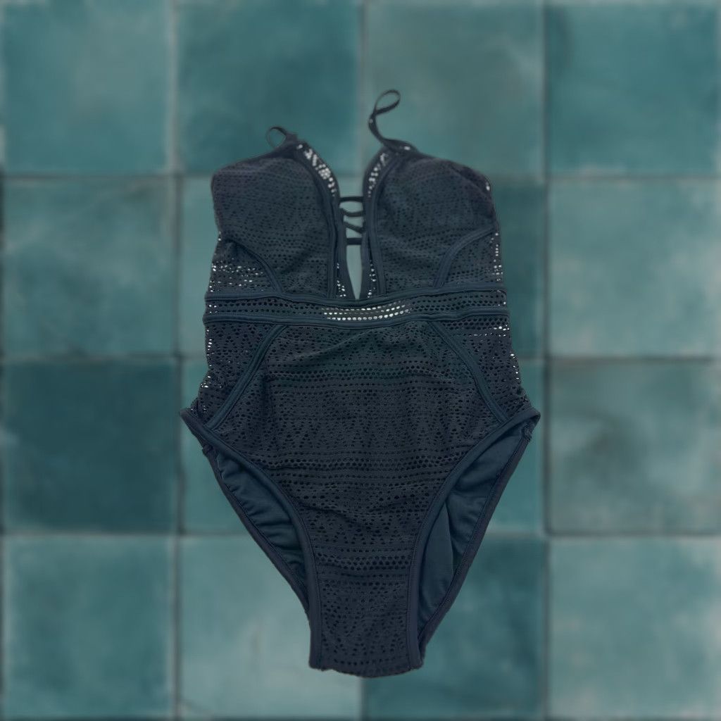 Vintage Ninety Six Degrees One Piece Women M Black Deep Plunge Cheeky Beach Vacation Sexy Size ONE SIZE - 1 Thumbnail