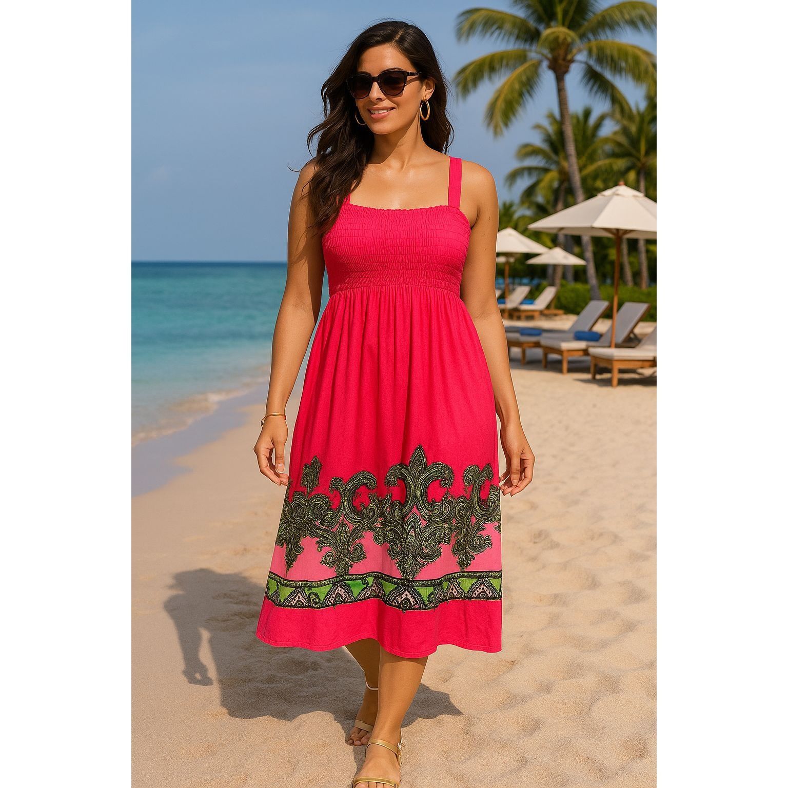 Other Ace Fashion Boho Paisley Bright Pink Print Sundress Sleevele Size XXL / US 16-18 / IT 52-54 - 2 Thumbnail