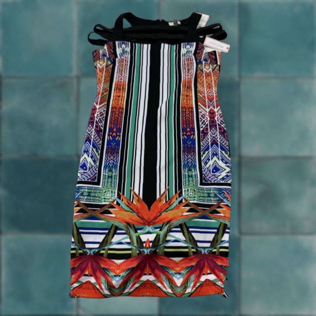Vintage Bisou Bisou Dress Womens Large Tropical Geometric Bodycon Knee Length Dress Size L / US 10 / IT 46 - 1 Thumbnail