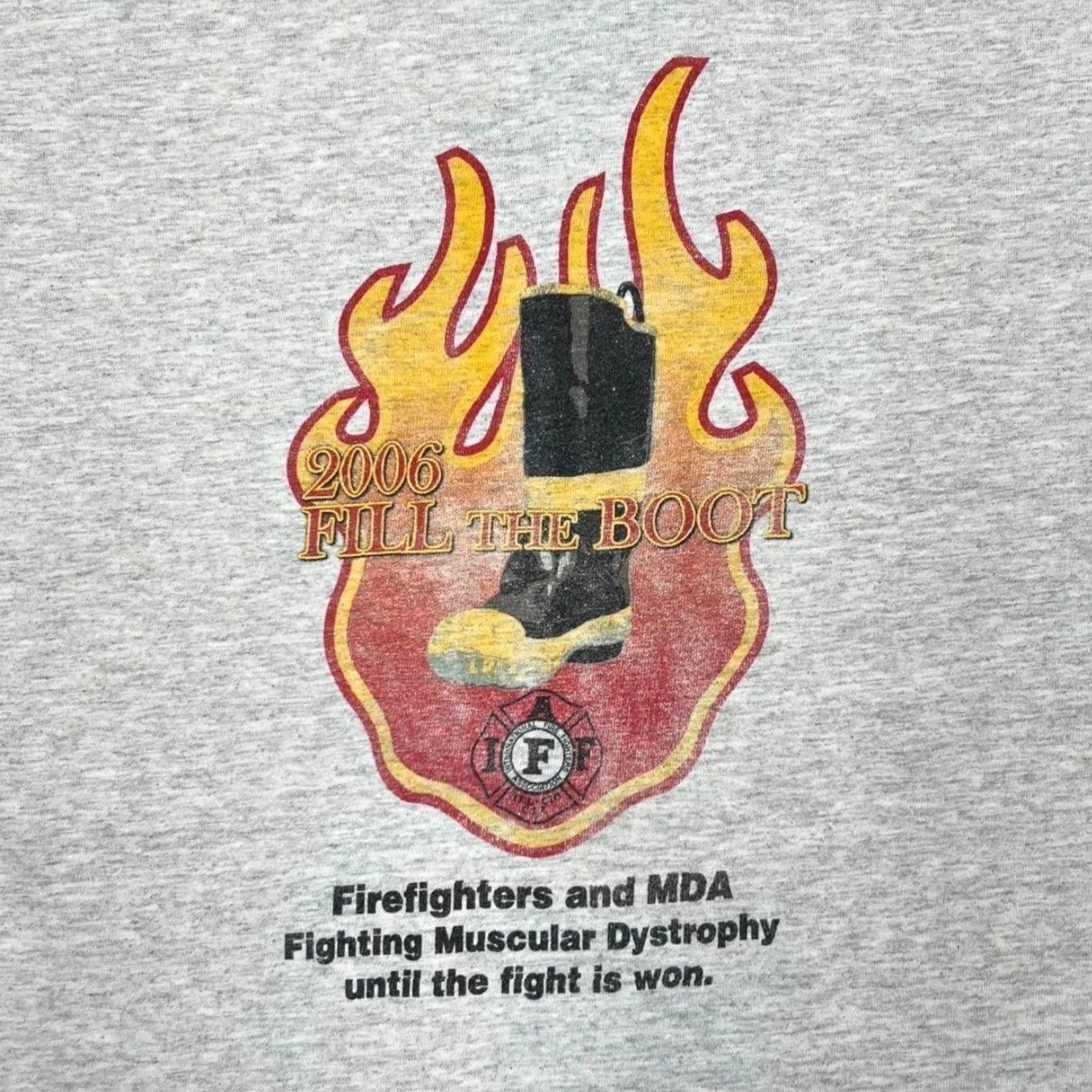 Vintage Bayside 2006 Fill The Boot IAF Firefighters Souvenir Graphic T-Shirt Large Men Grey Safety Logo Print Front Back Size US L / EU 52-54 / 3 - 4 Thumbnail