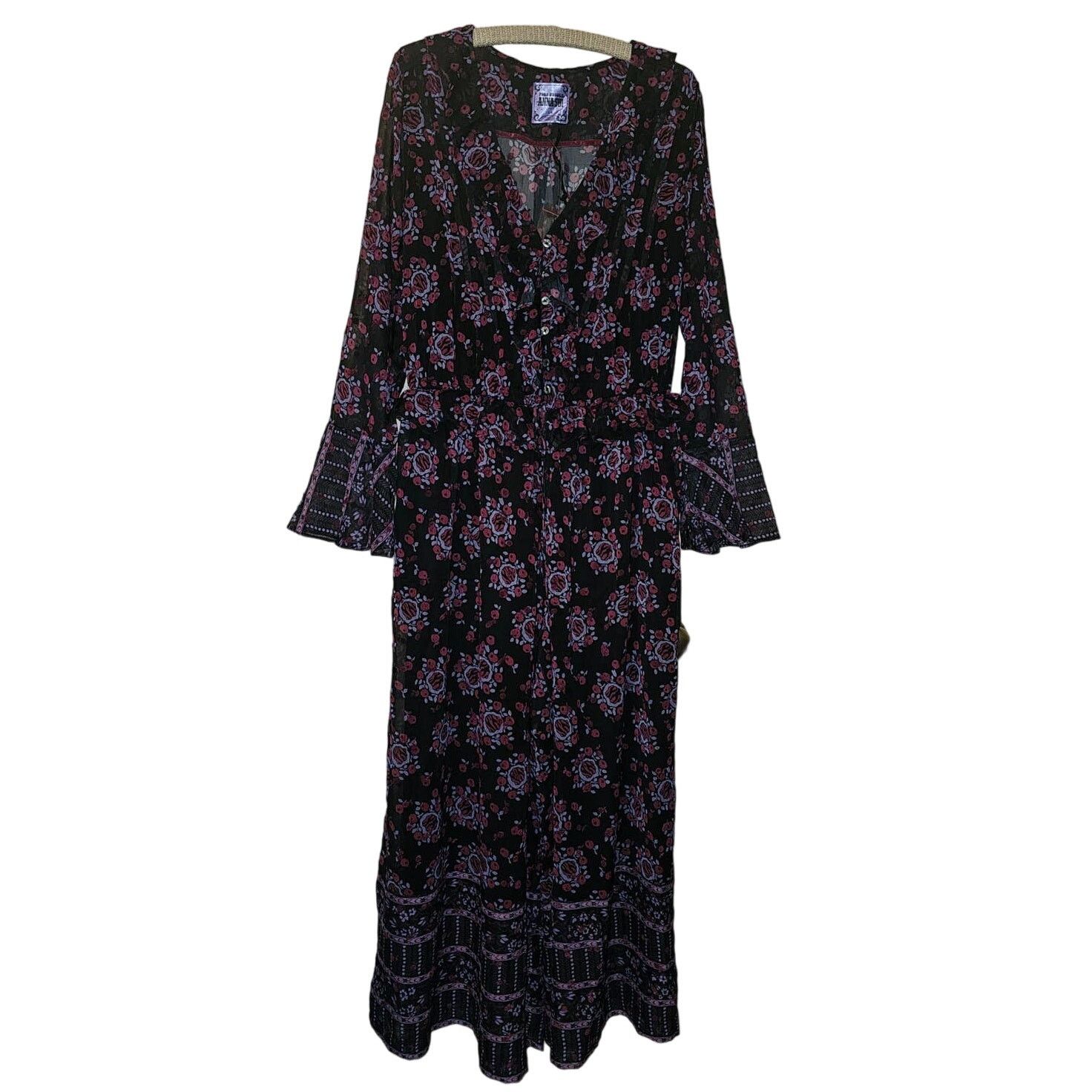 Free People New FP x Anna Sui Cassiel Abstract Floral Jumpsuit $298 Sz L Size 34" / US 12 / IT 48 - 4 Thumbnail