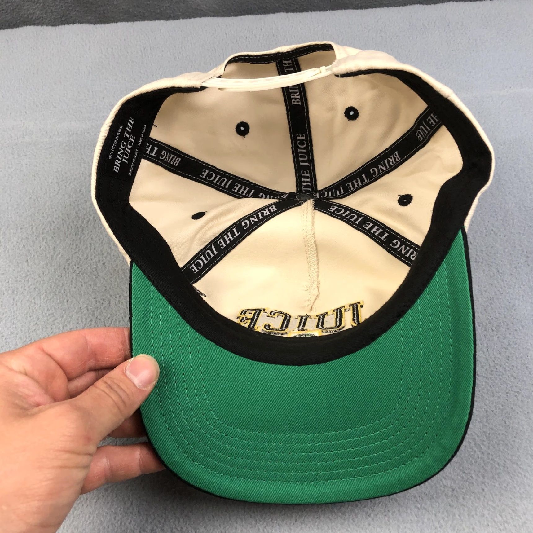 Vintage BRING THE JUICE Diamonds Hat Snapback Beige Dome Embroidered Golf Cap Mens One Size Beige Geometric Twill Cotton Brand Hat Size ONE SIZE - 7 Thumbnail