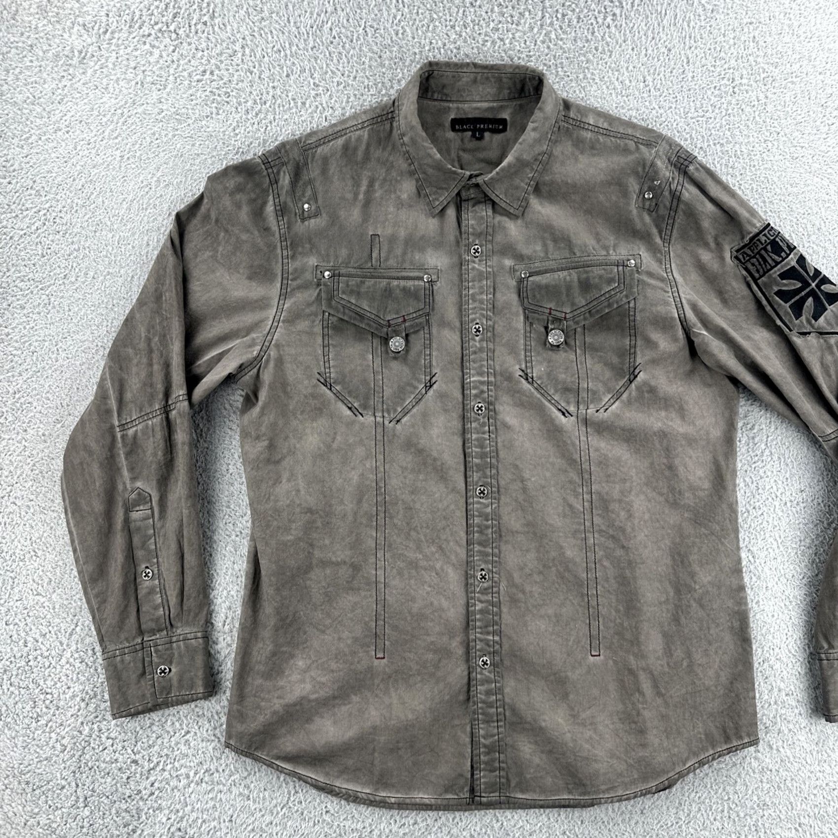 Affliction VINTAGE Affliction Gray Button-Up Shirt Mens Large Regular Fit Y2K Fashion EUC Size US L / EU 52-54 / 3 - 3 Thumbnail