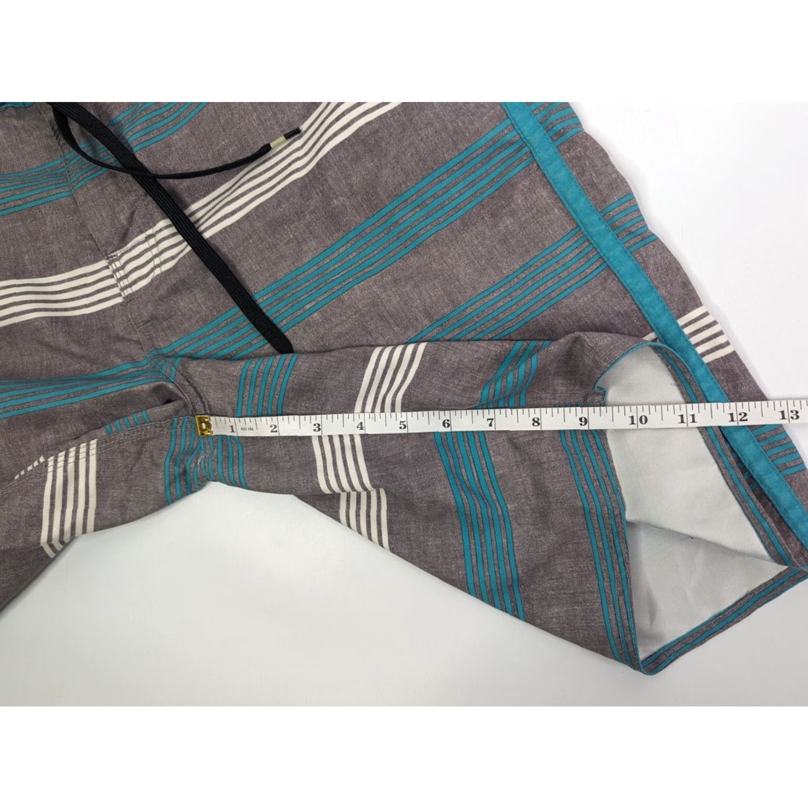 RVCA RVCA Board Shorts Men 34 Aqua Gray Striped Non Stretch Beach Trunks Size US 34 / EU 50 - 3 Thumbnail