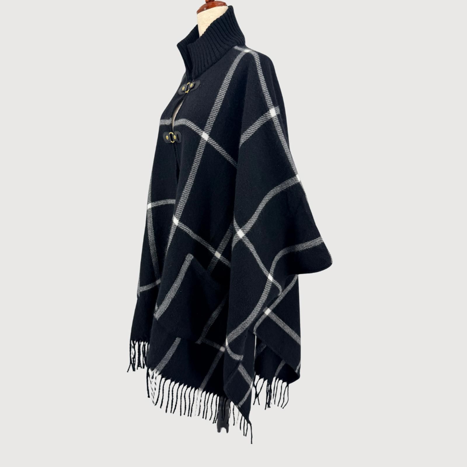 London Fog London Fog Plaid Ruana Cape Black White Toggle OS Size ONE SIZE - 3 Thumbnail