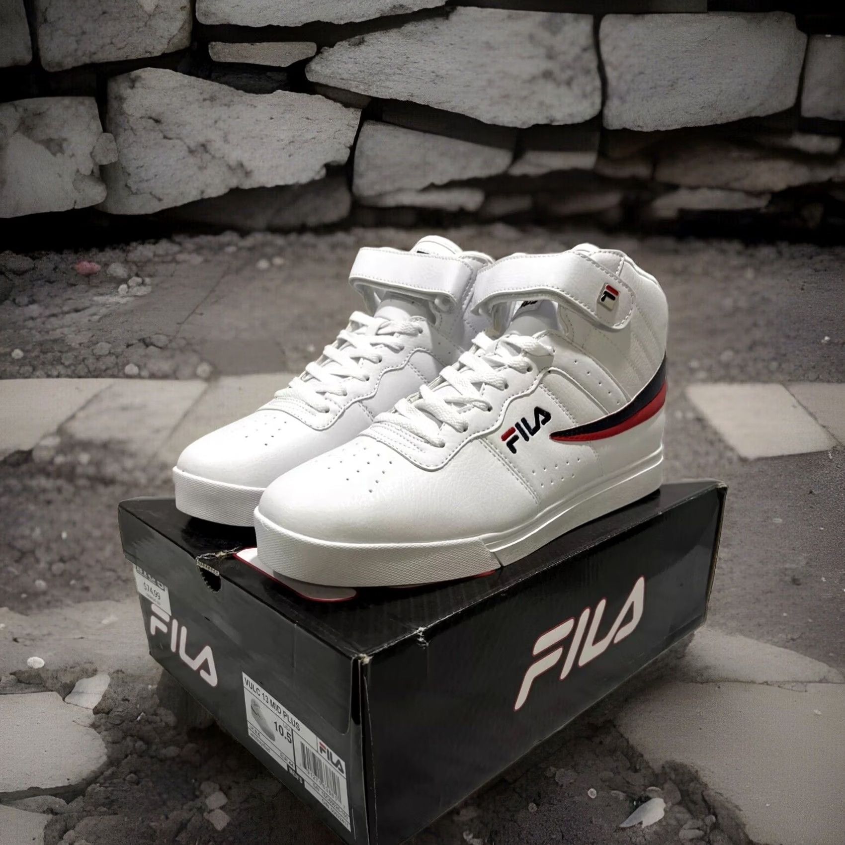 Fila FILA Sneaker Mens White Vulc Mid Plus Men New Box Navy Red Lace Hook Loop Logo Size US 10 / EU 43 - 2 Thumbnail