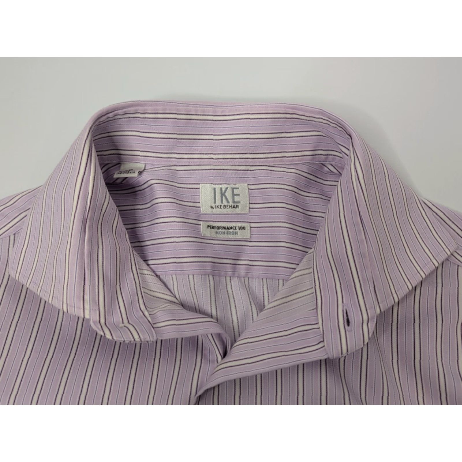 Ike Behar IKE BEHAR Shirt Mens 16 34 Purple Stripe Performance Non Iron Long Sleeve Dress Shirt Mens Regular 100% Cotton Purple Stripe Vintage No Size US L / EU 52-54 / 3 - 7 Thumbnail