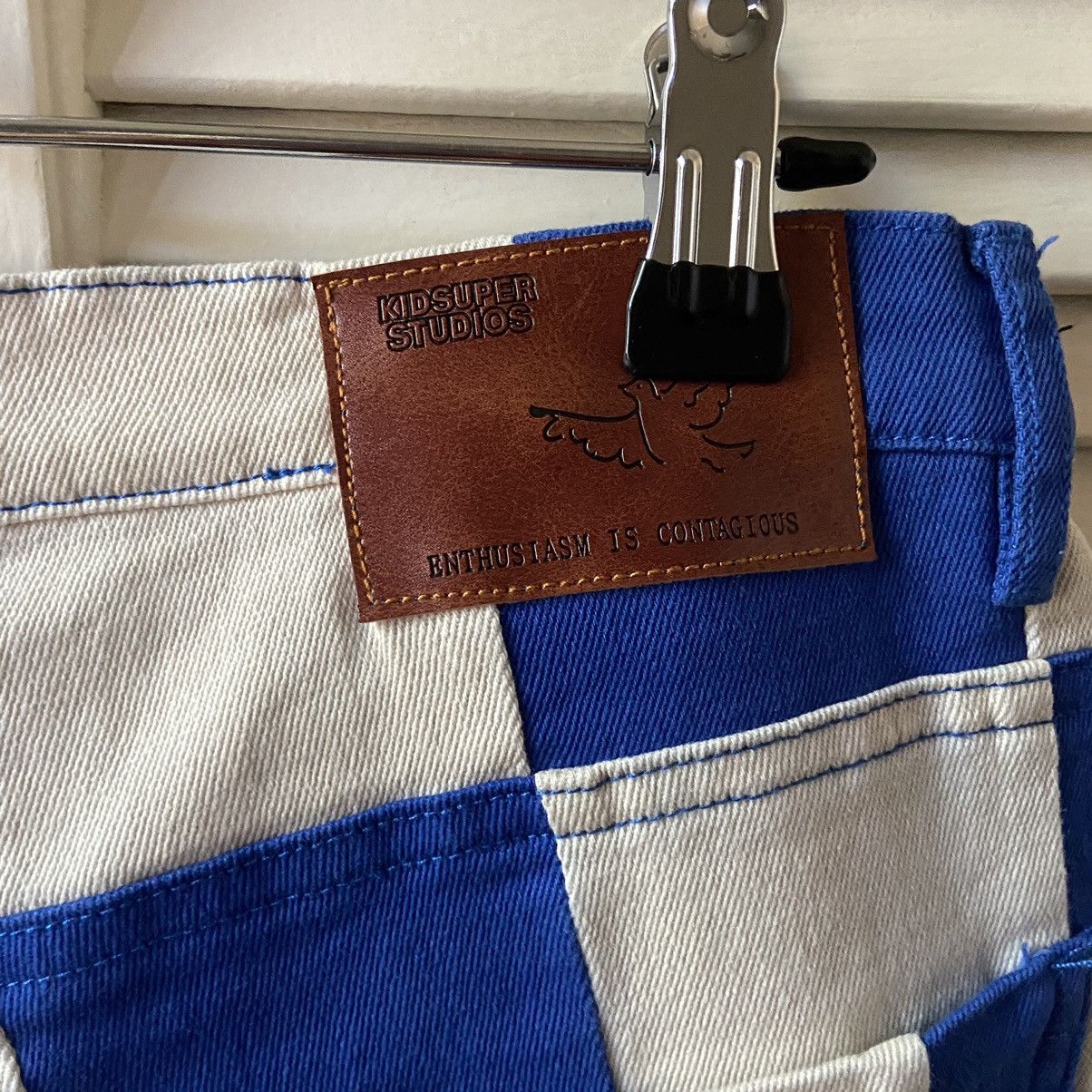 KidSuper Studios Blue White Check Straight Fit Pants Patch