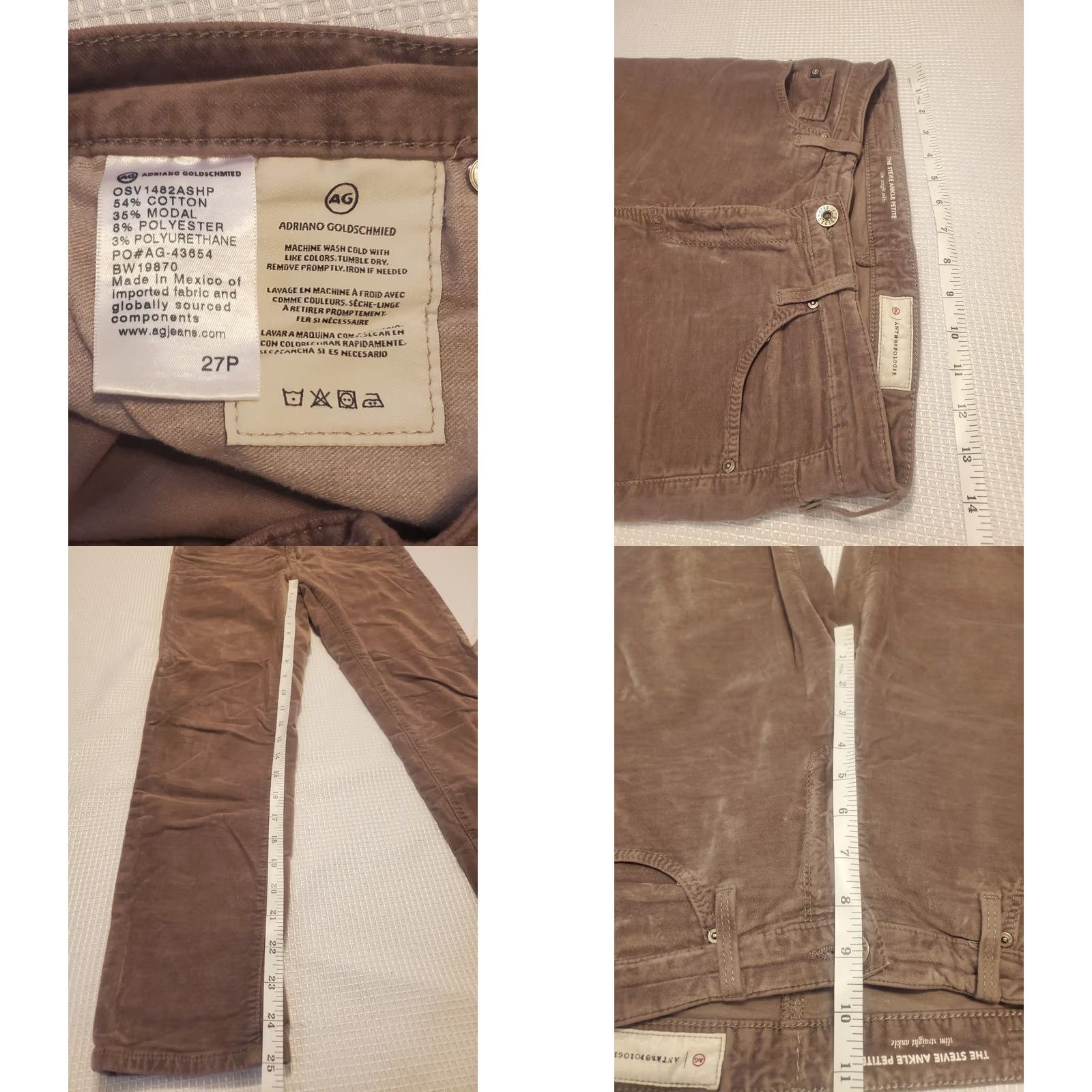Anthropologie AG Adriano Goldschmied Pants Womens Sz 27P Mauve Velvet Stevie Ankle Slim Size ONE SIZE - 8 Thumbnail