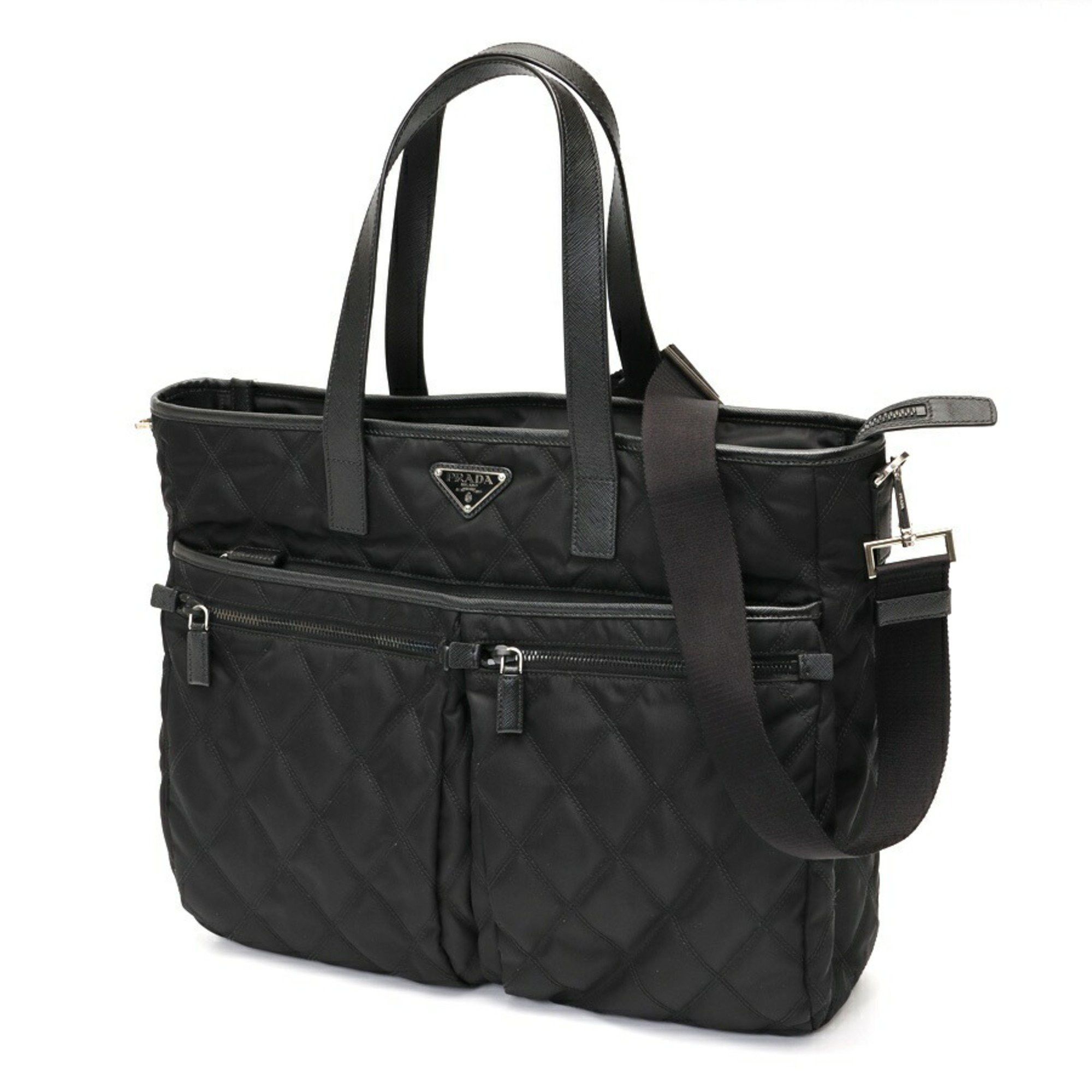 Prada Tote Bag Shoulder 2Vg018 Quilted Nylon Black K-157755, Women's