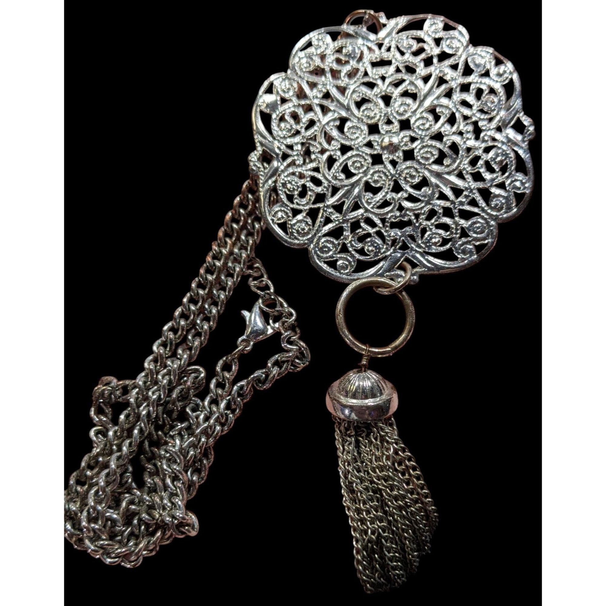 Other Filigree Silver-Tone Pendant Necklace With Chain And Tassel Size ONE SIZE - 3 Thumbnail