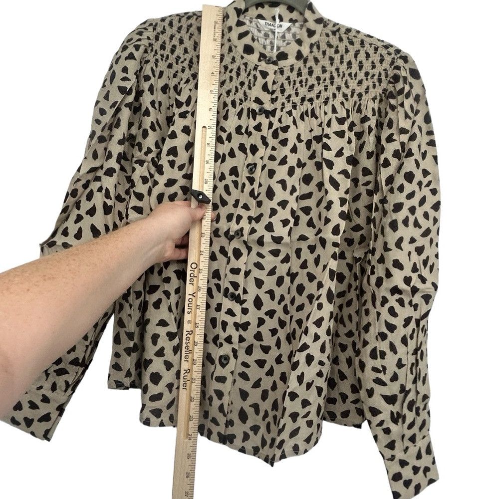 THAKOON THAKOON AL BEIGE COMBO PRINTED SMOCKED TOP WOMEN SIZE XS Size XS / US 0-2 / IT 36-38 - 6 Thumbnail