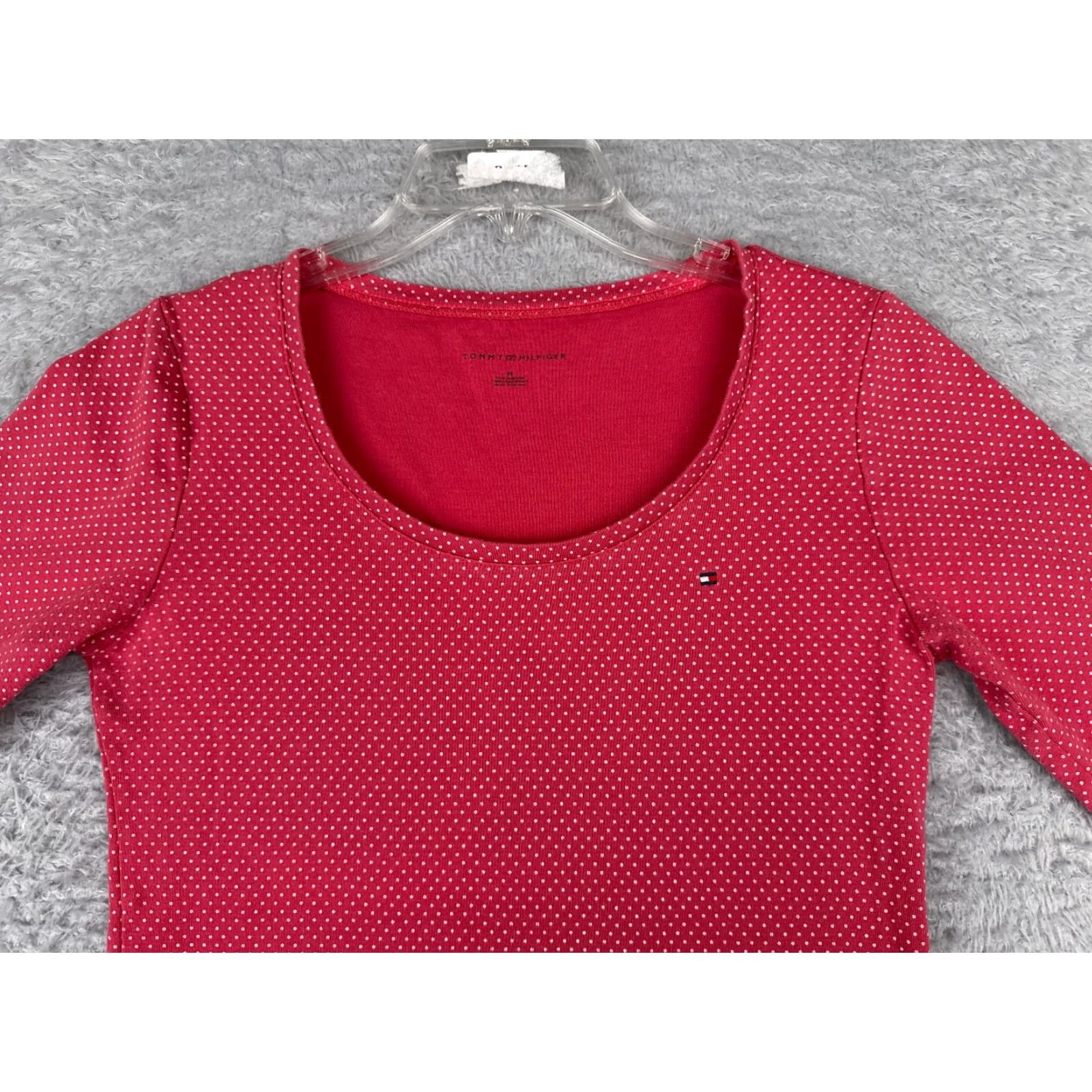 Tommy Hilfiger VINTAGE Tommy Hilfiger Shirt Womens Medium Pink Polka Dot Knit 100% Cotton Scoop Neck Short Sleeve Logo Casual 90s Size M / US 6-8 / IT 42-44 - 4 Thumbnail