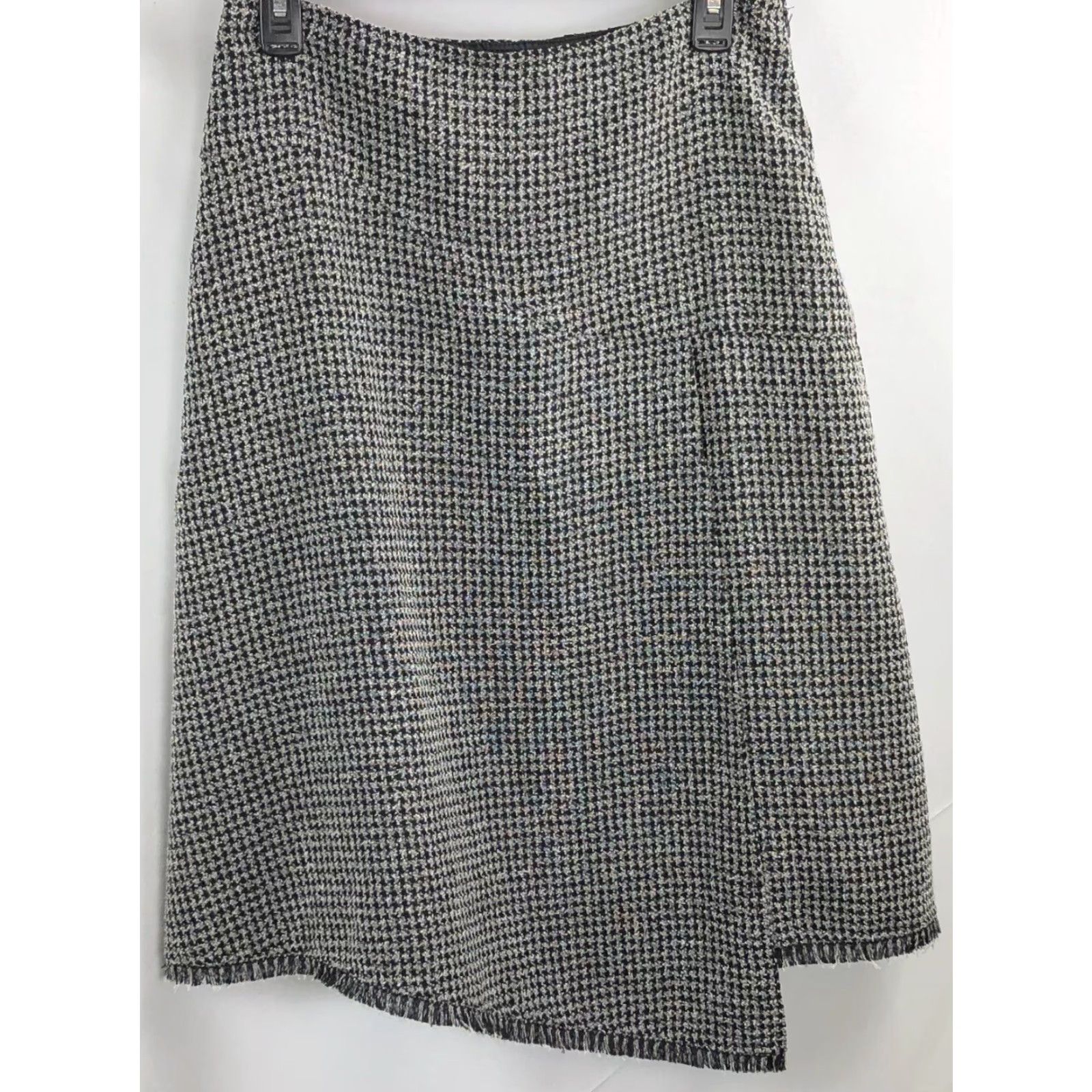 Vintage SC collection slit A-line skirt 10 BIK Wht houndstooth Check Fringe Zipper Knee Length Womens Size 32" / US 10 / IT 46 - 4 Thumbnail