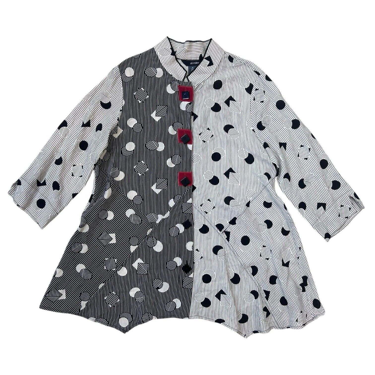 Designer Ali Miles Womens M Tunic Blouse Top Geometric Lagenlook Size M / US 6-8 / IT 42-44 - 2 Thumbnail