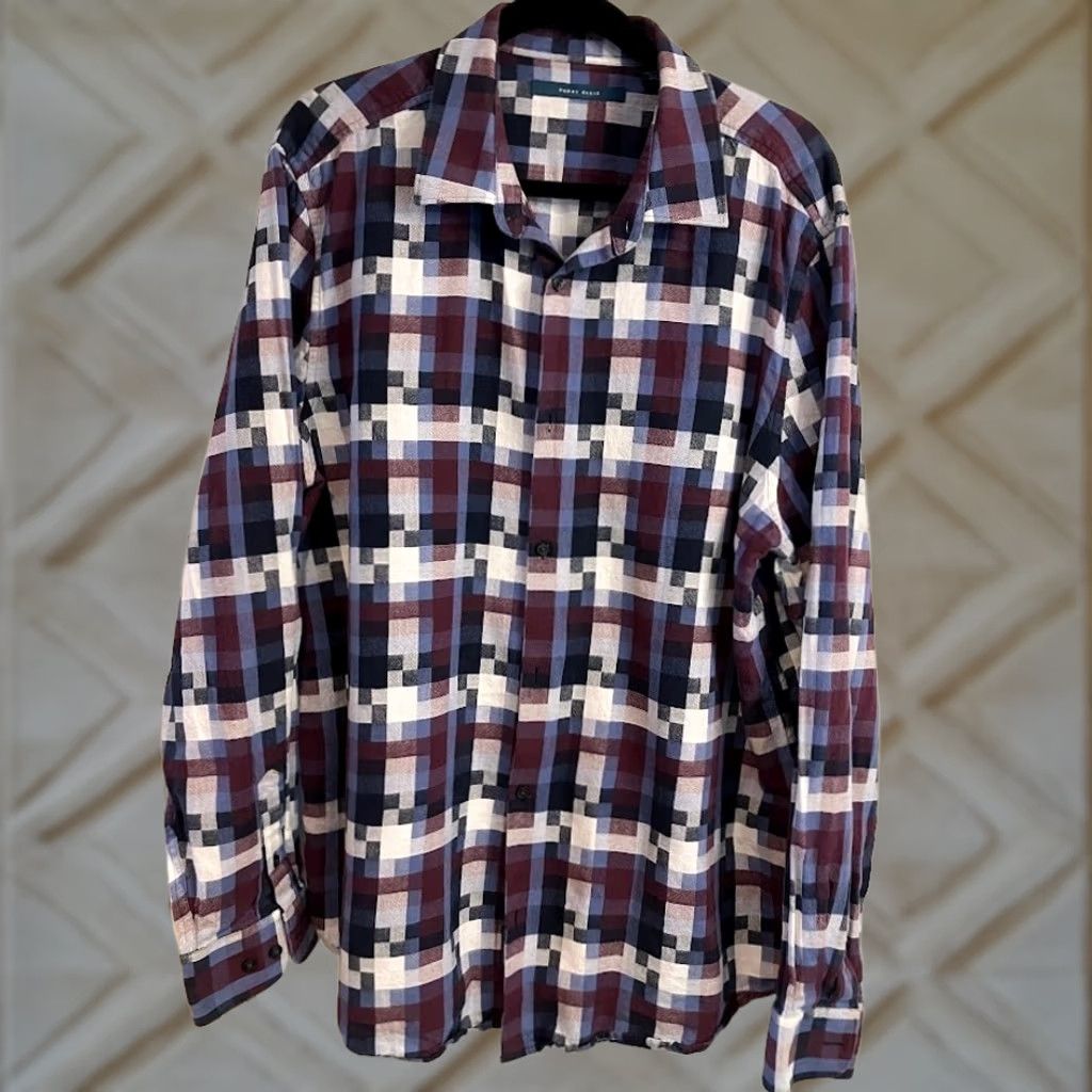 Perry Ellis Perry Ellis Shirt Mens 2XLT Red Men Square Plaid Long Sleeve Button Down Size Maroon Size US XXL / EU 58 / 5 - 1 Thumbnail