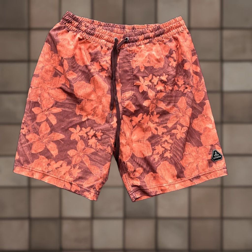 Prana prAna Board Shorts Men 29 Floral Red Outdoors Beach Summer 5-Pocket Logo Size US 29 - 1 Thumbnail