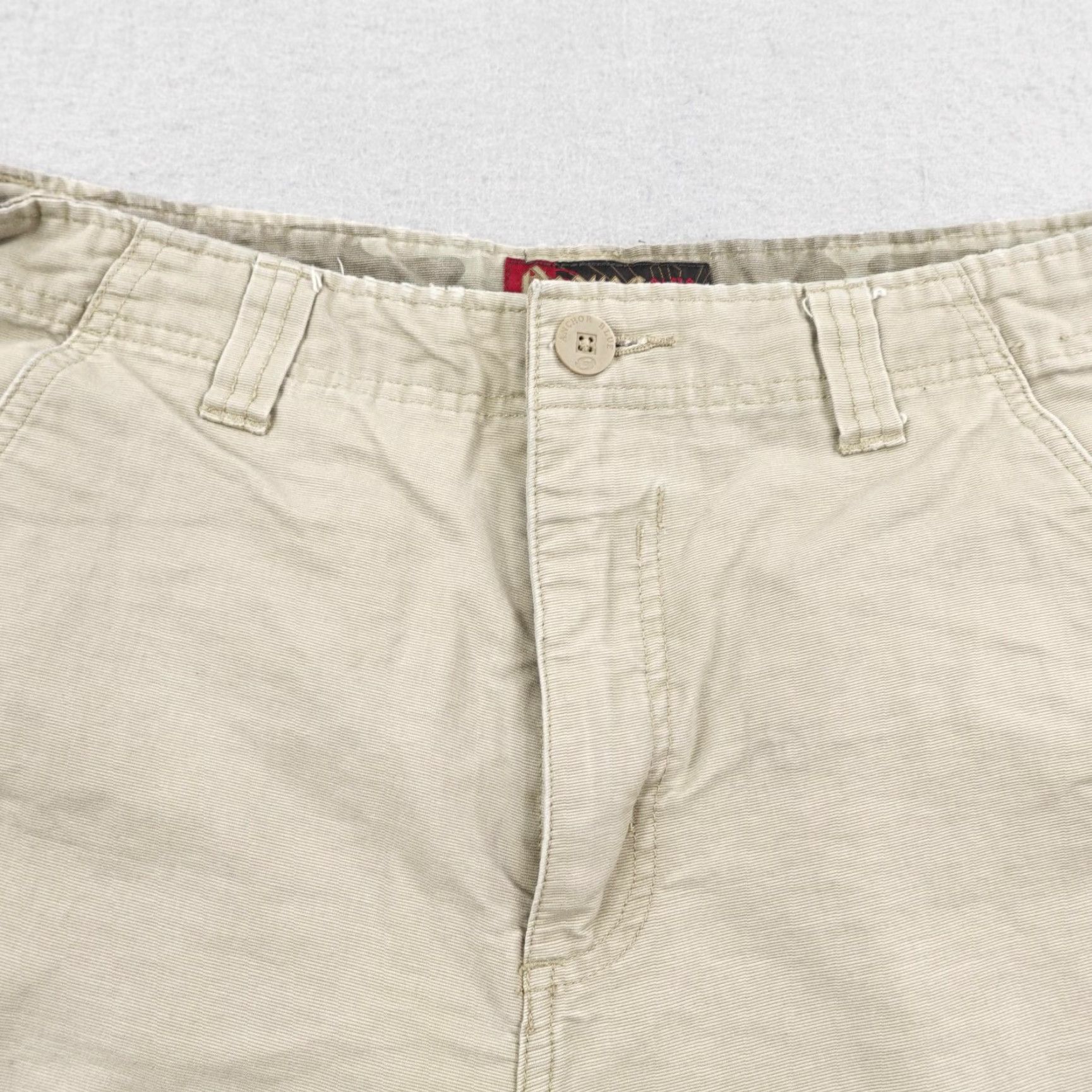 Anchor Blue VINTAGE Anchor Blue Shorts Mens 33 Khaki Cargo Baggy Skater Grunge Frayed Y2K Inseam 10 in Distressed Pockets Beige Cotton Relaxed Regular Mens Size US 33 - 4 Thumbnail