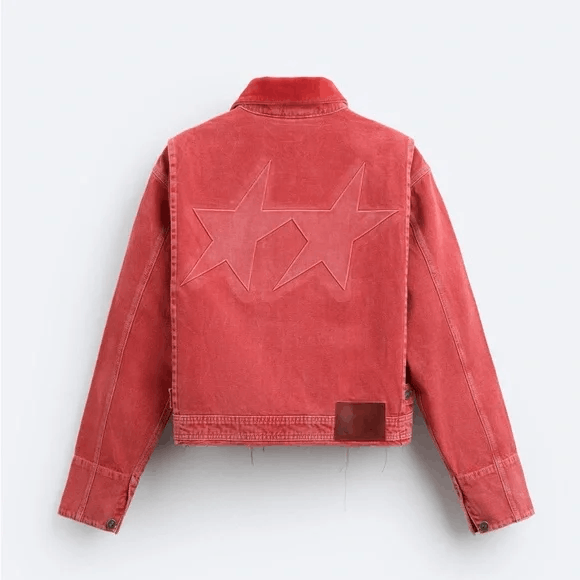 Red denim jacket zara outlet