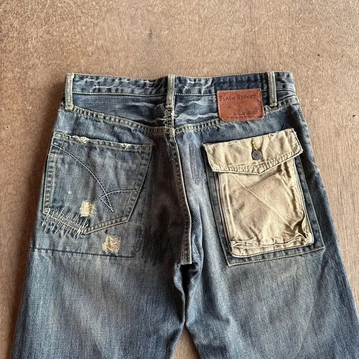 Japanese Brand SUPER SICKS 🔥FLASH REPORT Japan Jean Patchwork Denim Pants Size US 31 - 12 Thumbnail