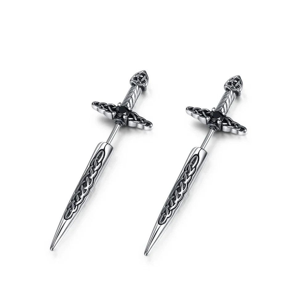 Jewelry Sword Stud Earrings Charm Stainless Steel Earring Gift Size ONE SIZE - 7 Thumbnail