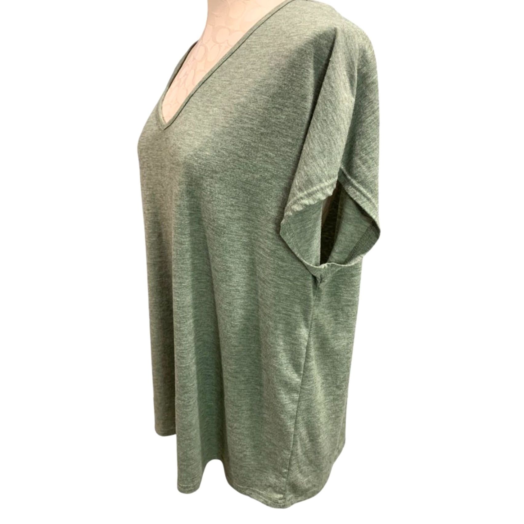 Vintage Size 1XL Womens Green Heathered Tshirt V-Neck Short Sleeve Size XL / US 12-14 / IT 48-50 - 3 Thumbnail