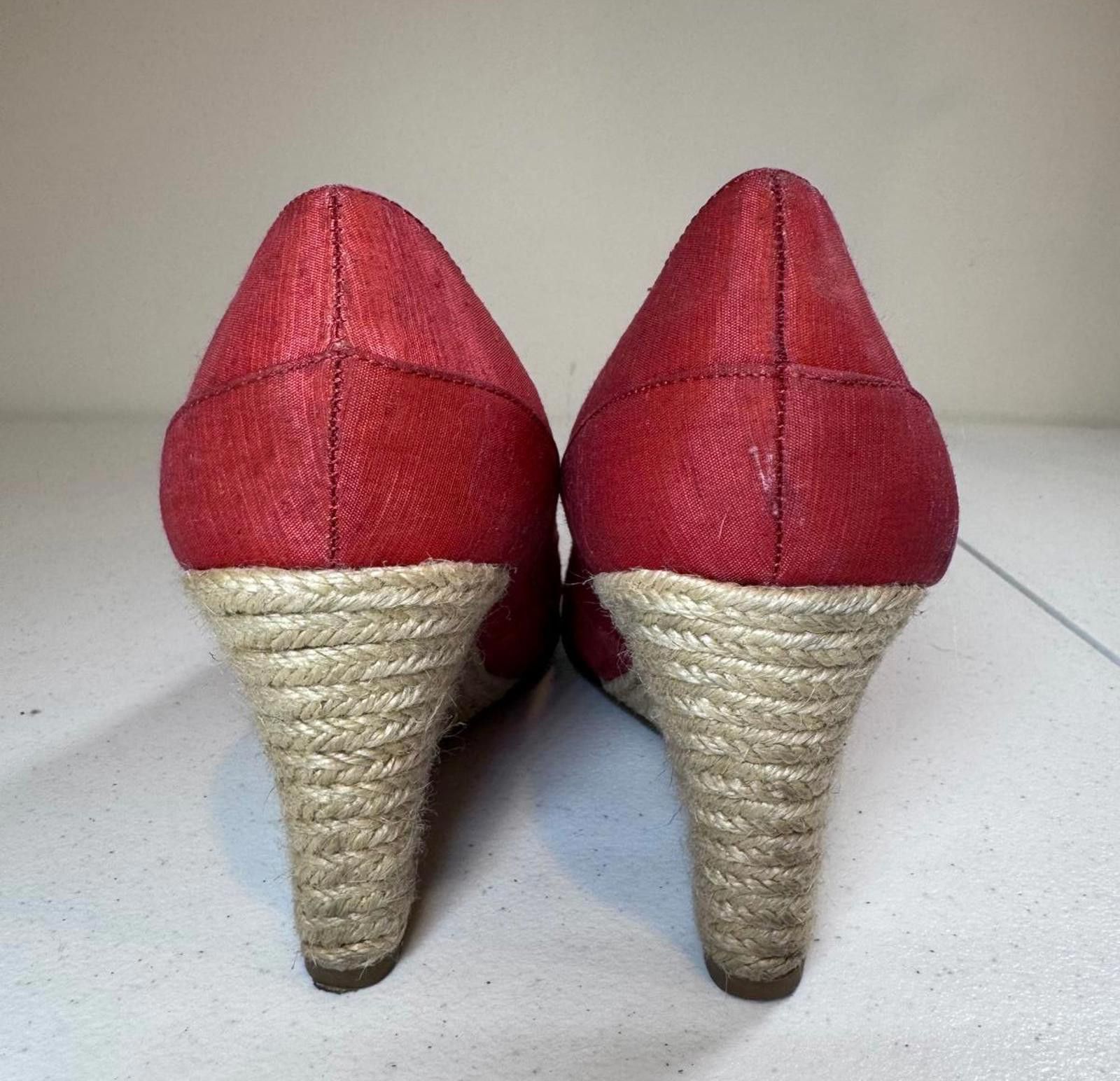 Designer Chic Red Wedge Heels with Bow Detail Size US 11 / IT 41 - 3 Thumbnail