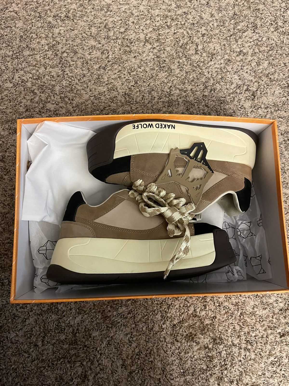 image of Naked Wolfe Platform Sliders in Brown/White, Women's (Size 8)