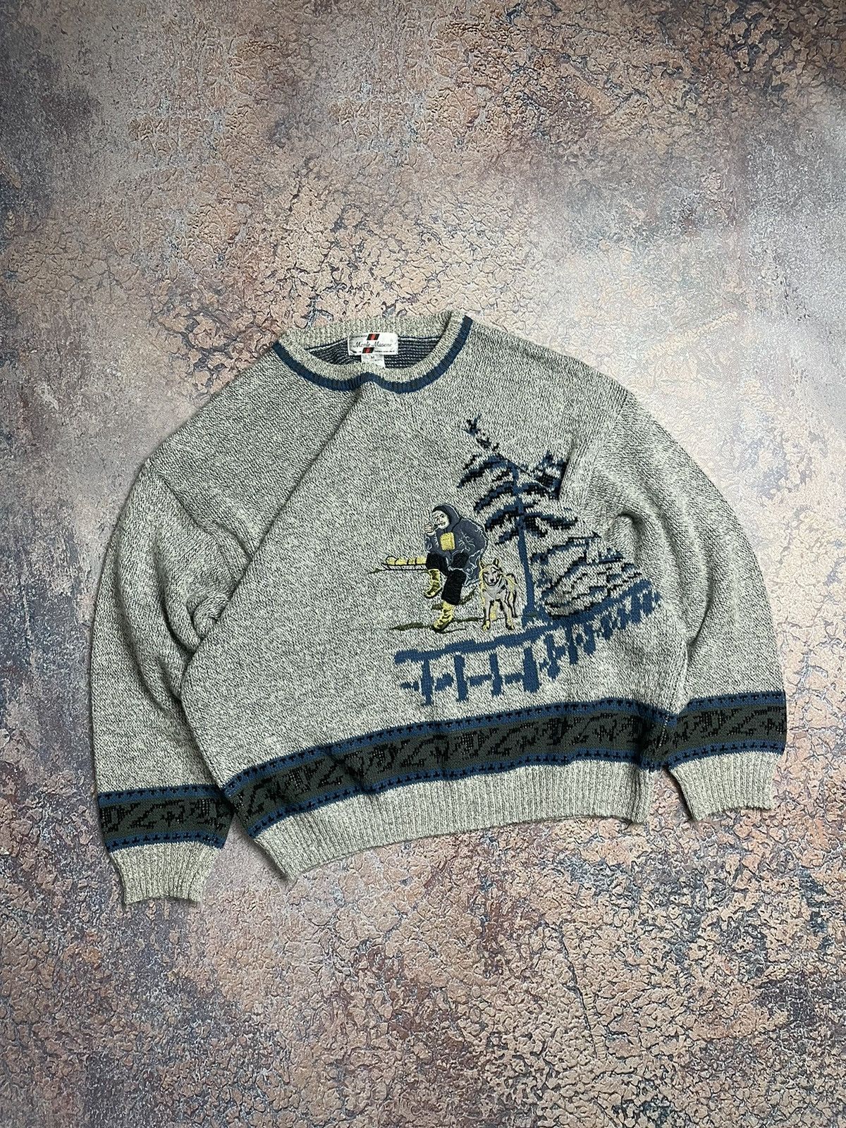 Pre-owned Polo Ralph Lauren X Vintage Y2k Art Wool Over Print Sweaters Brown In Grey
